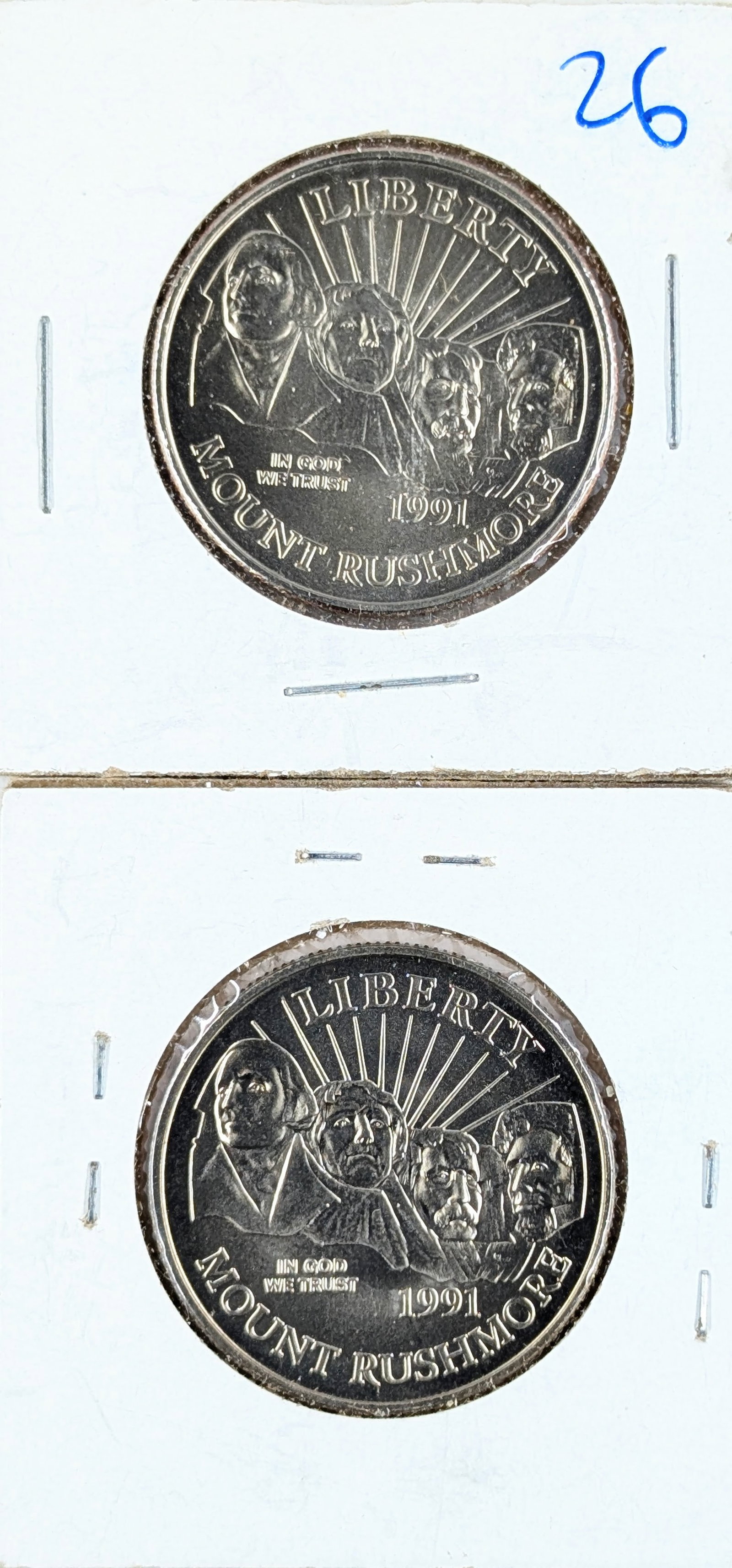 Lot of 2 Proof 1991 Mount Rushmore Half Dollars: Coin 