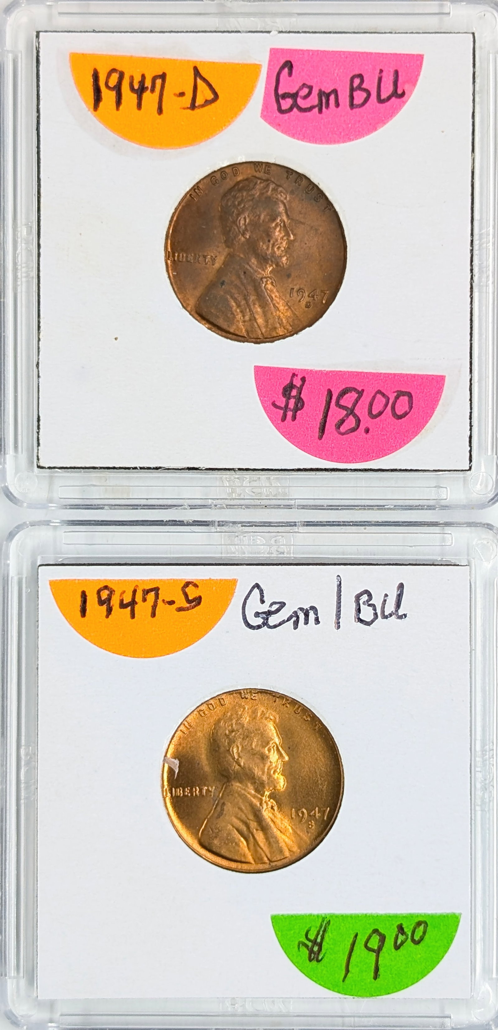 Lot of 2 Wheat Cents - Uncirculated 1947 D/S: Coin 