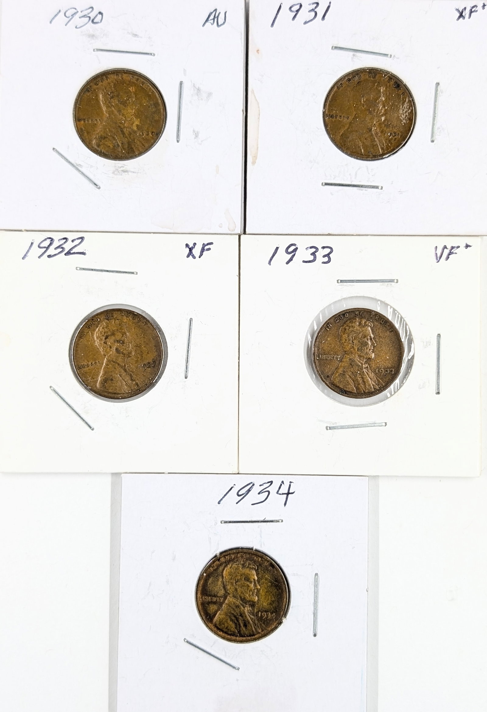 Lot of 5 Wheat Cents - 1930-1934: Coin 