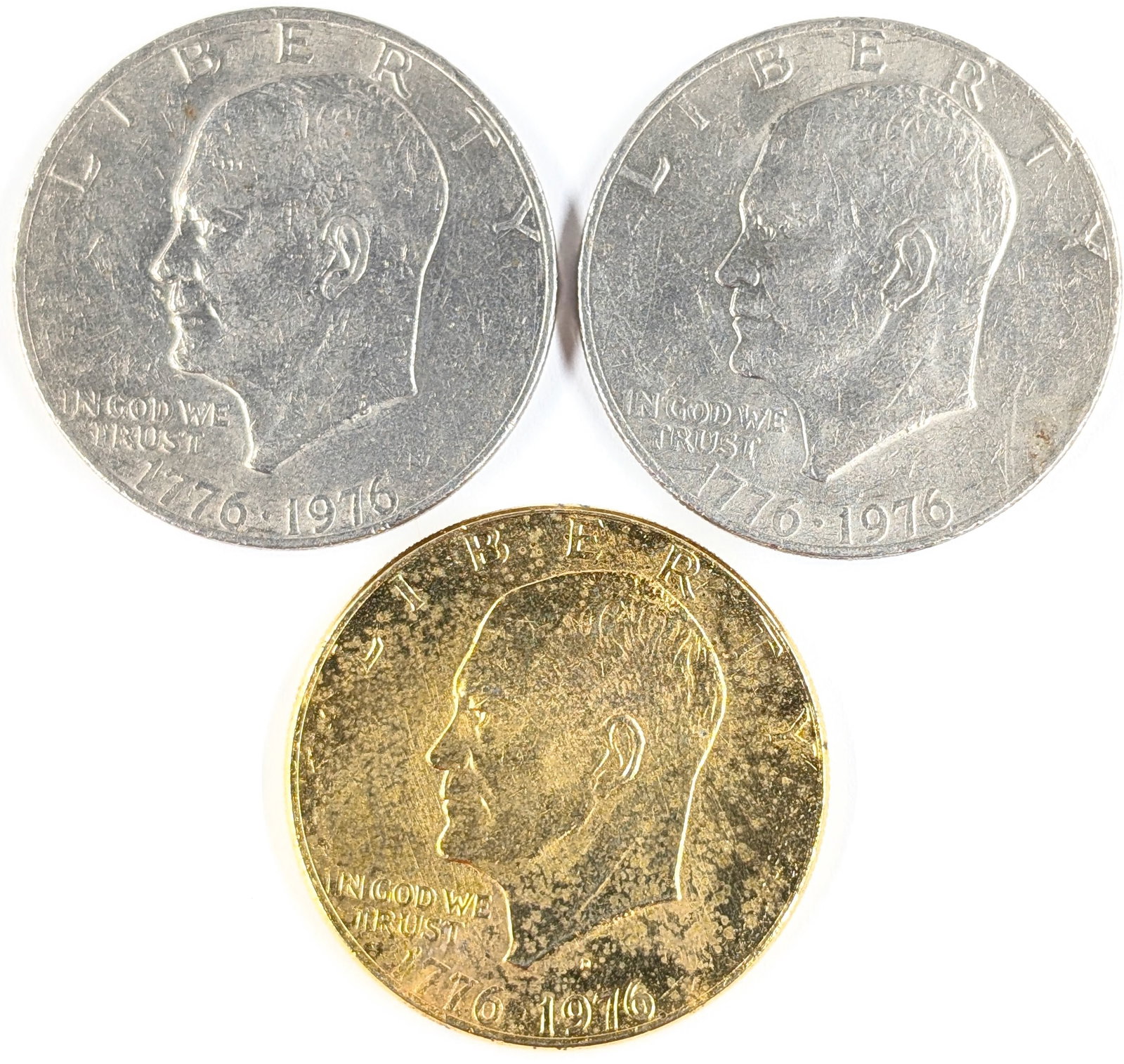 Lot of 3 Bicentennial 1976 Eisenhower "Ike" Dollars - One is gold plated: Coin