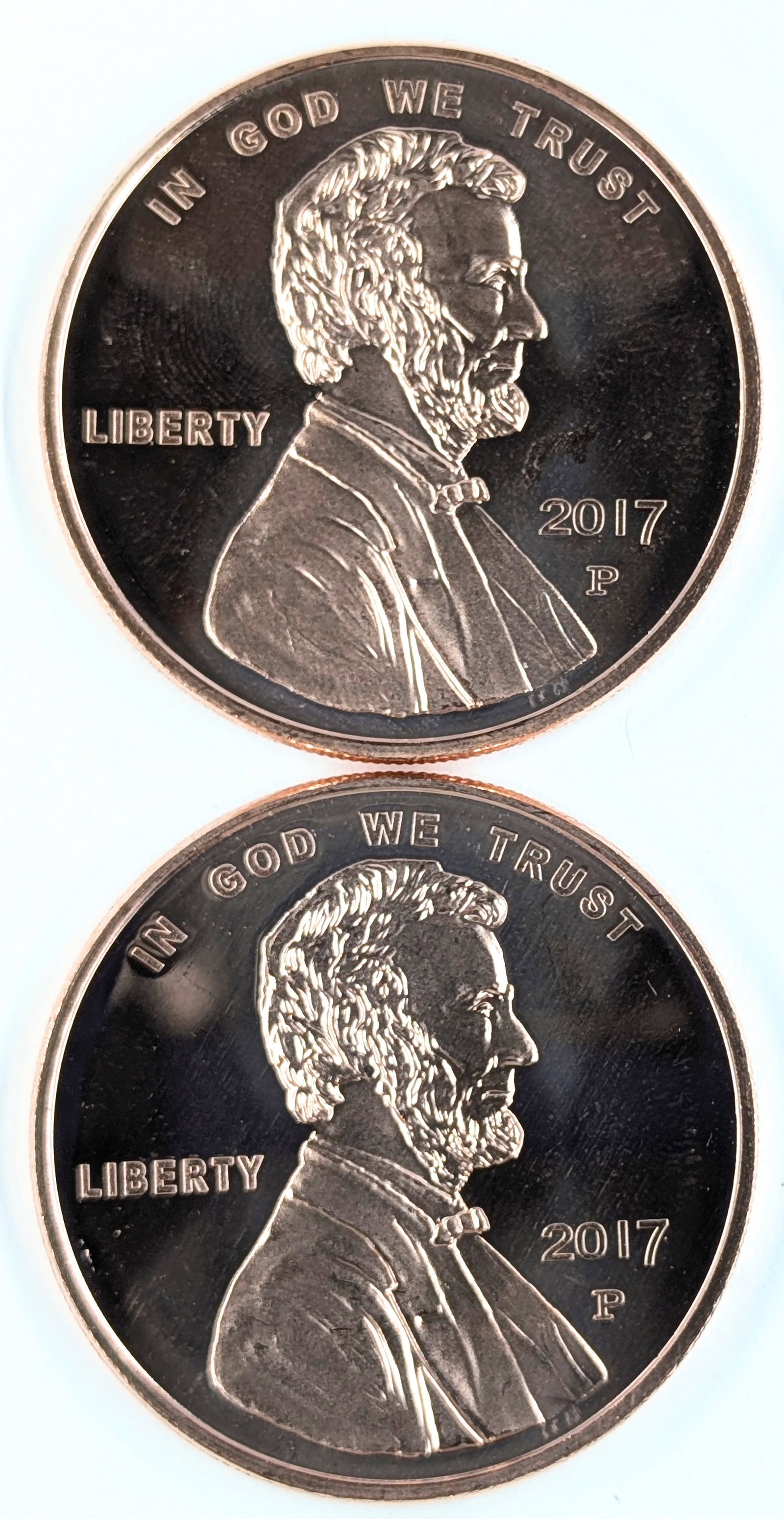 Lot of 2 - 1 Ounce (each) Fine .999 Copper Rounds - Lincoln: Copper 