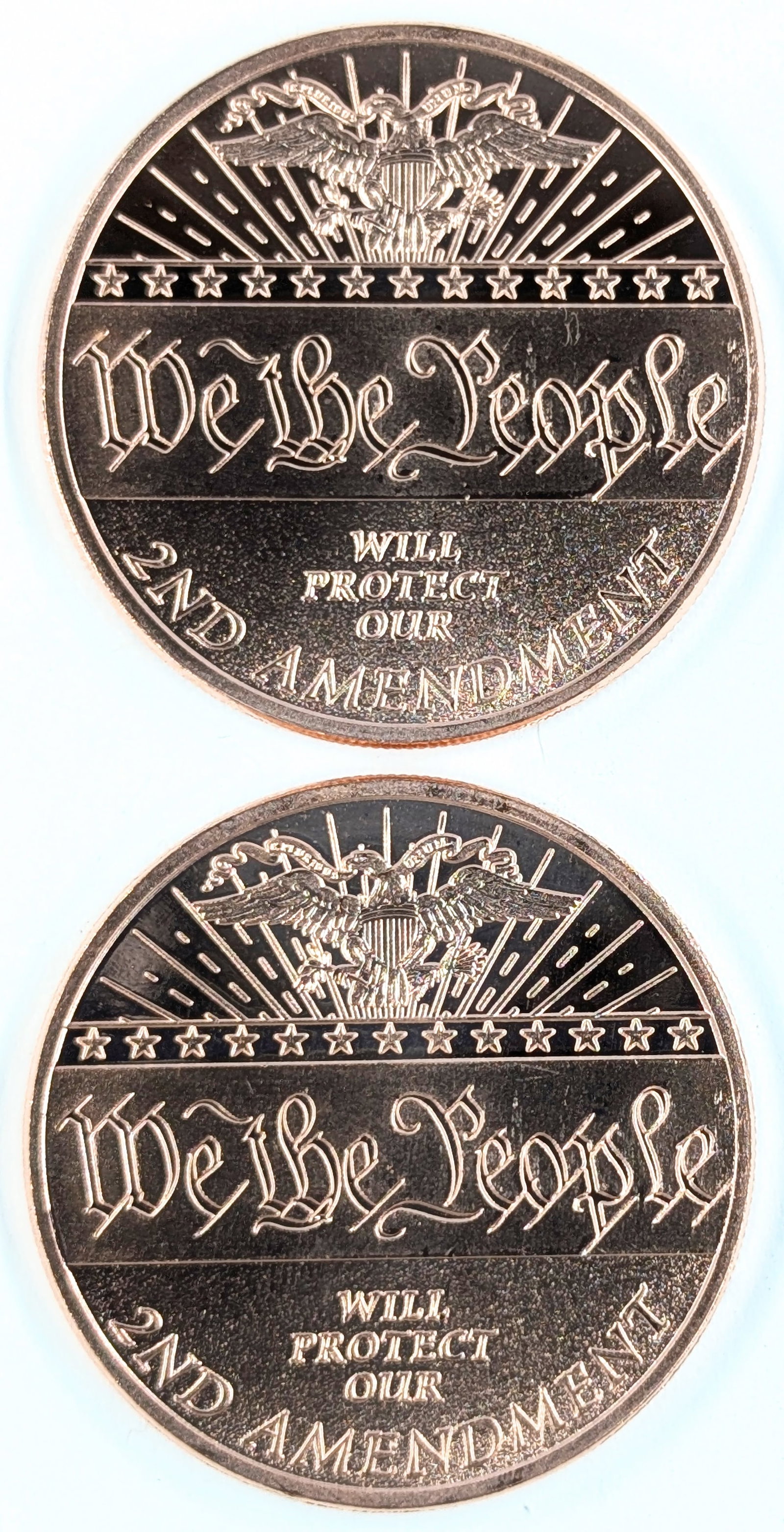 Lot of 2 - 1 Ounce (each) Fine .999 Copper Rounds - 2nd Amendment: Copper 