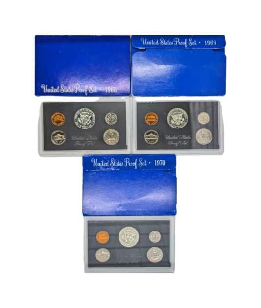 Lot of 3 Proof Sets w/ 40% Silver JFK- 1968, 1969, & 1970 - 2