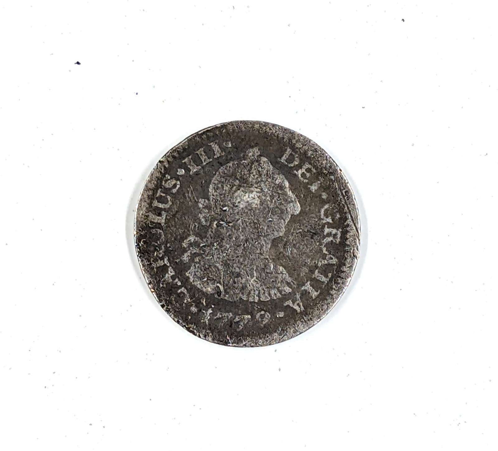 RARE - 1779 Silver Spanish Colonial Real King Charles Coin: _