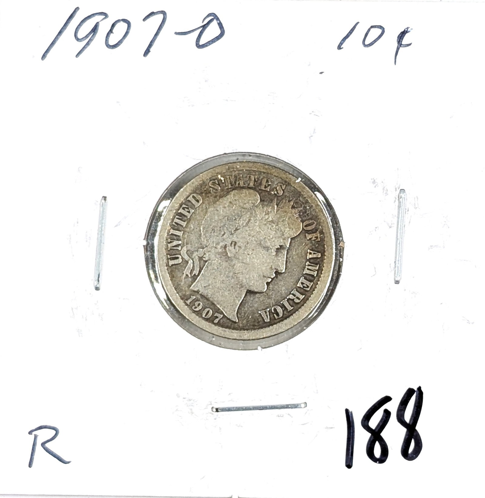 1907-O Silver Barber Dime- Toned: _ 