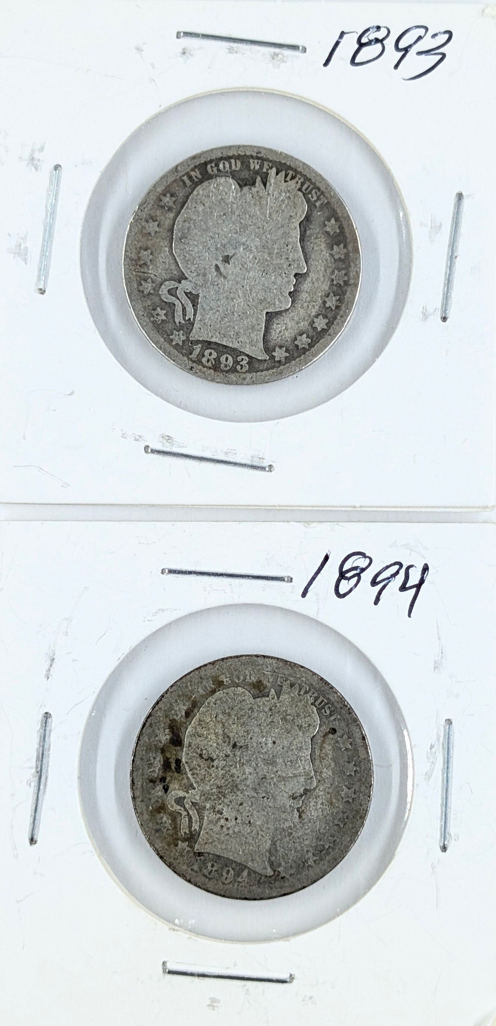 Lot of 2 Silver Barber Quarters - 1893, 1894 (1 of 2)