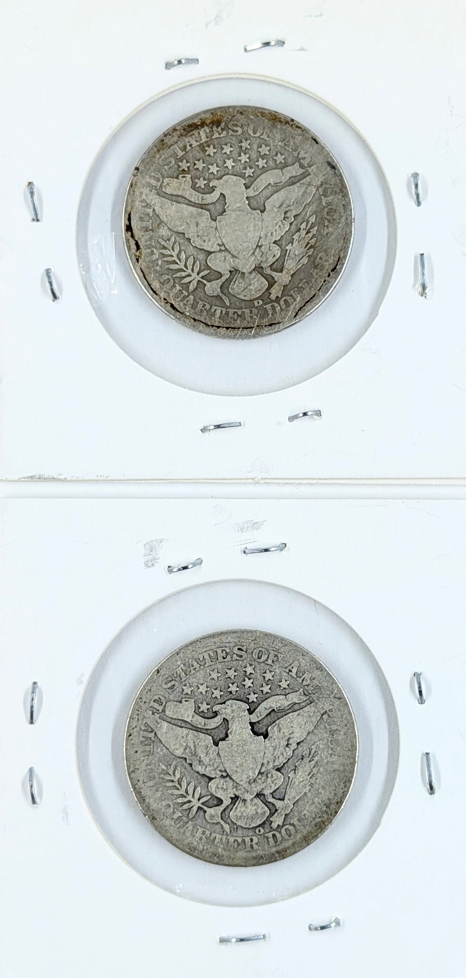 Lot of 2 Silver Barber Quarters - 1908 D/O - 2