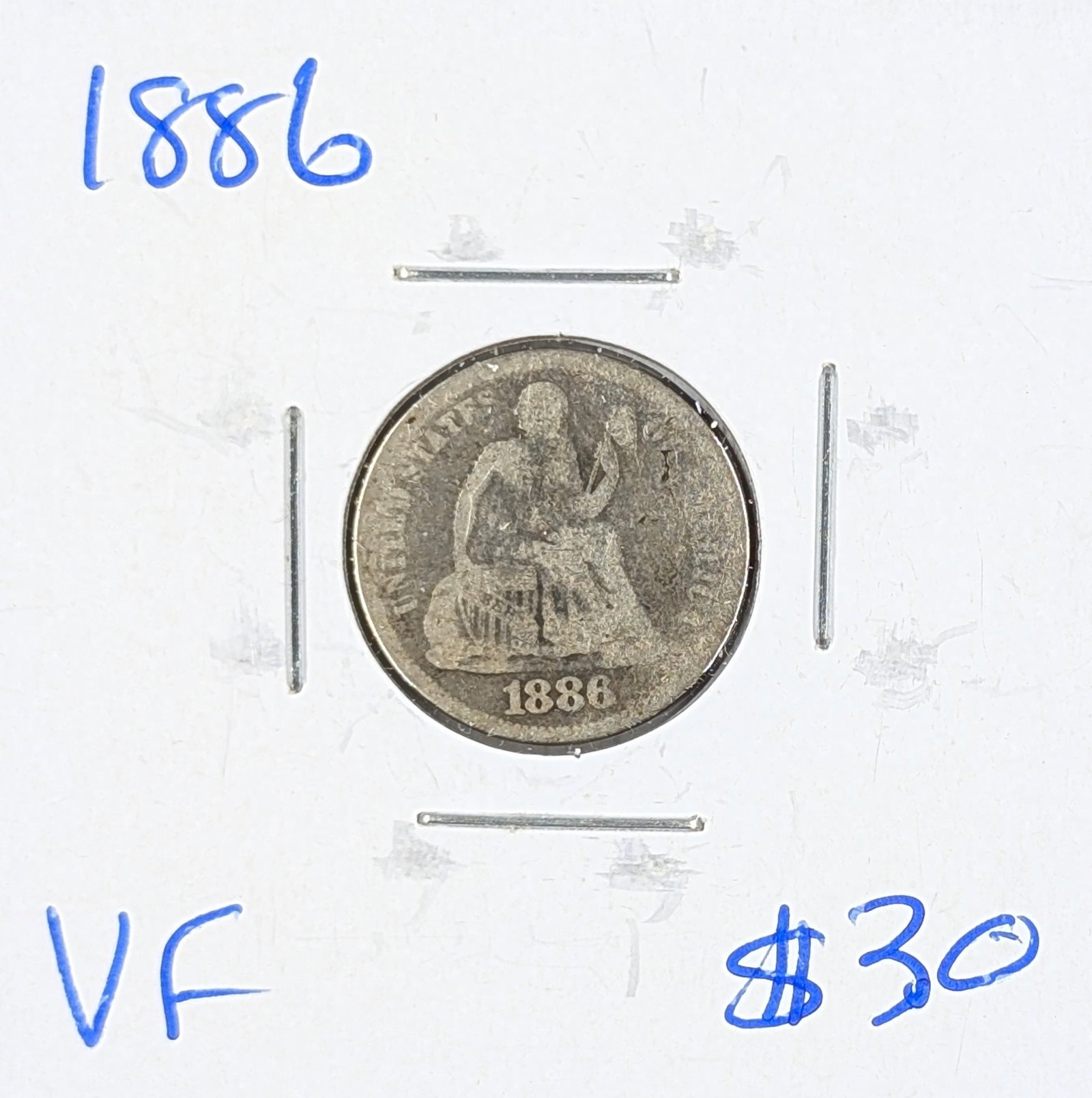 1886 Silver Seated Liberty Dime: Silver 