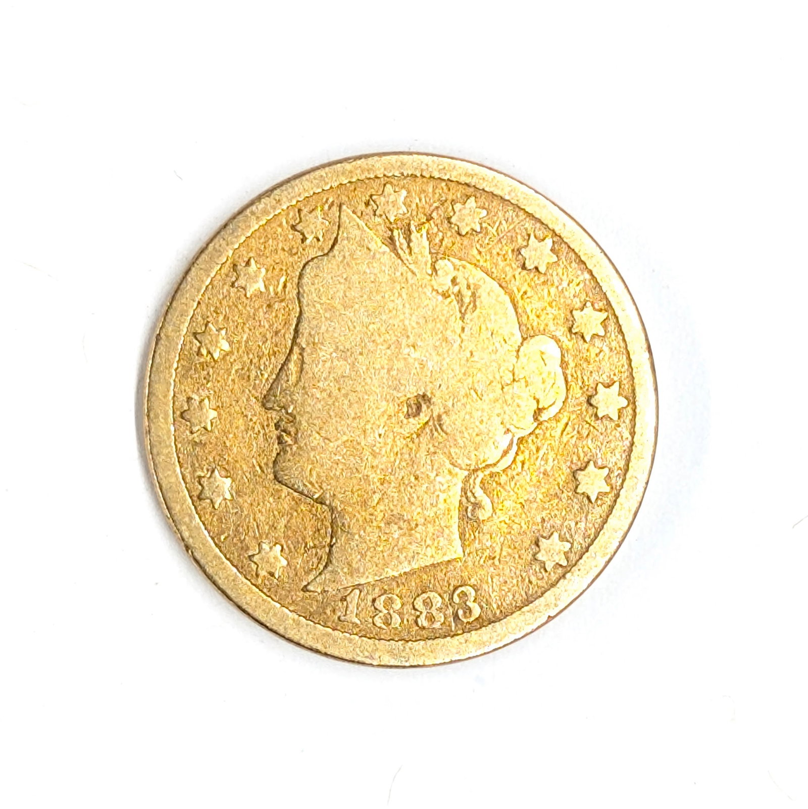Gold plated 1883 Liberty V Nickel - No 'Cents': Coin 