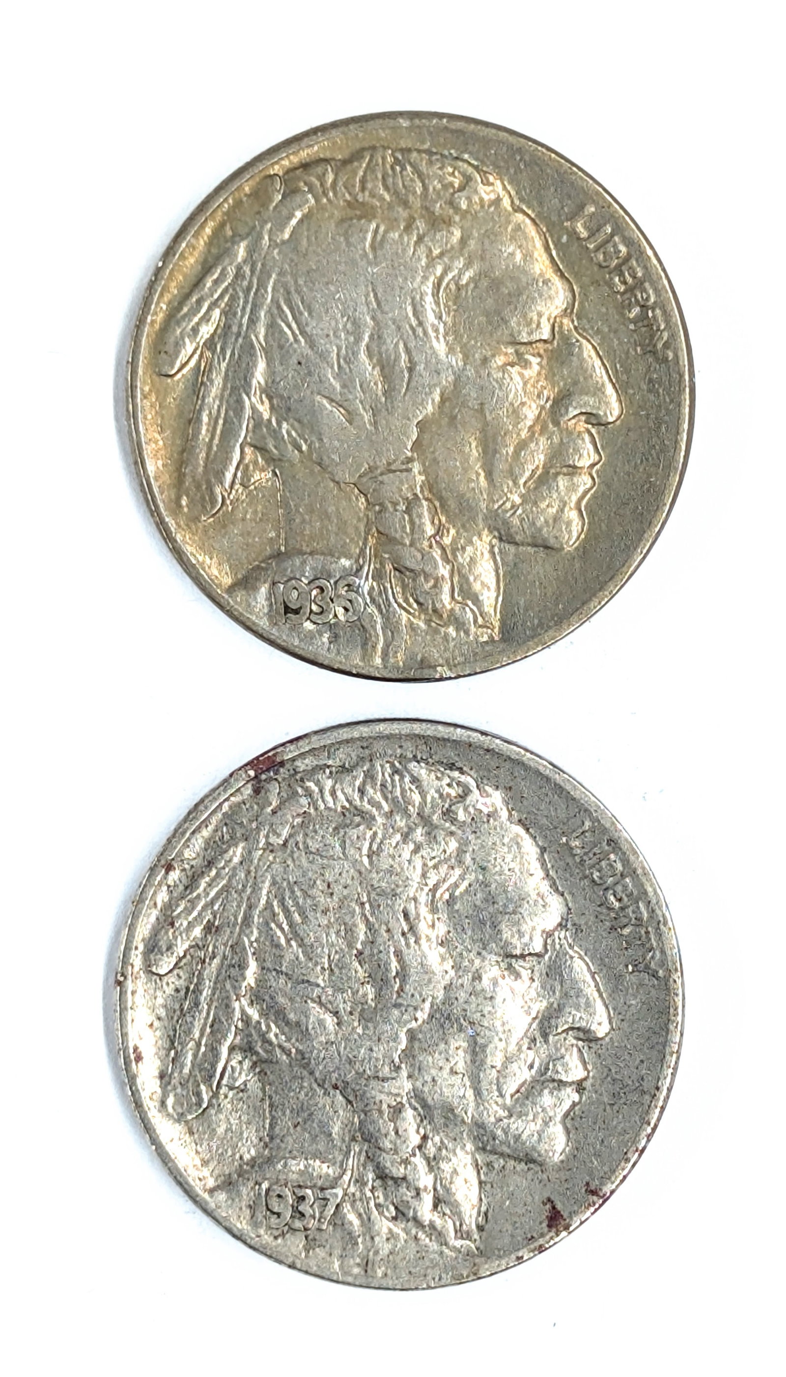Lot of 2 Buffalo Head Nickels - 1936, 1937: Coin 