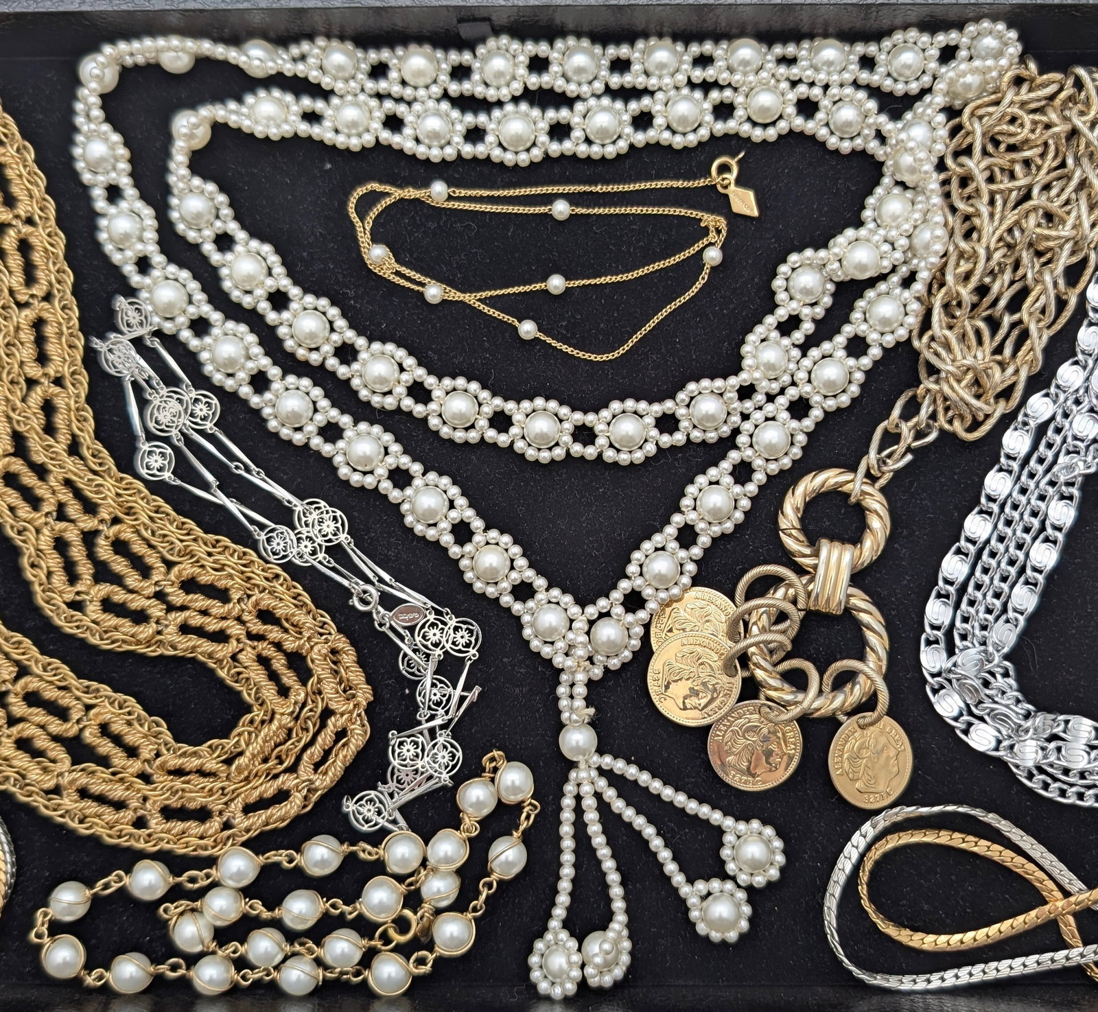 Large Lot of Ladies Costume Necklaces - Silver & Gold tones - 3