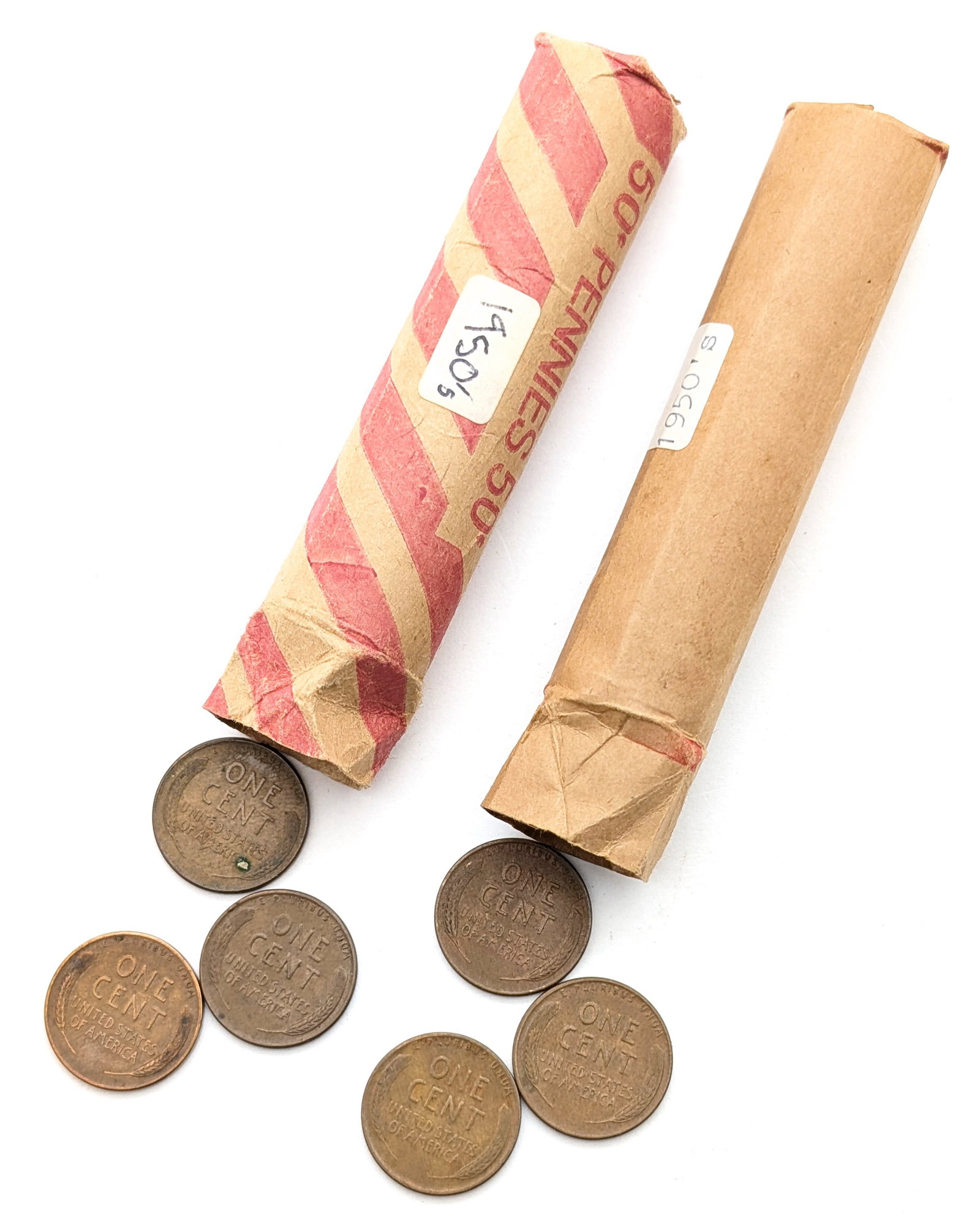 Lot of 2 Rolls of 50 (each) Wheat Cents - 1950s - 2
