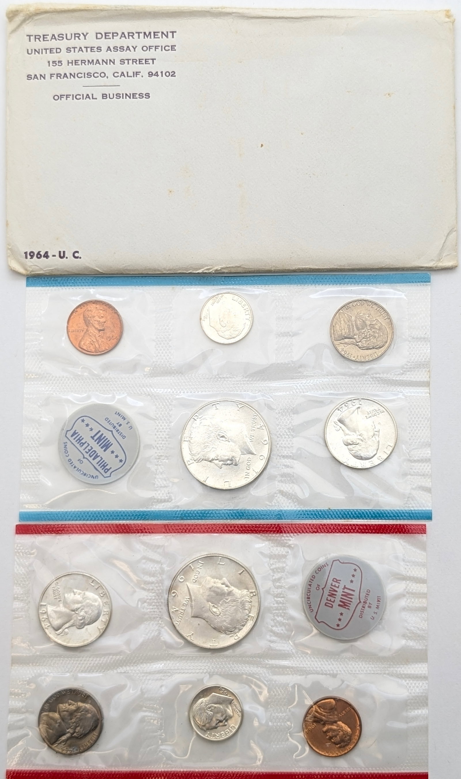 1964 Silver US Mint Uncirculated Coin Set w/ Silver Half, Quarter & Dime (1 of 2)