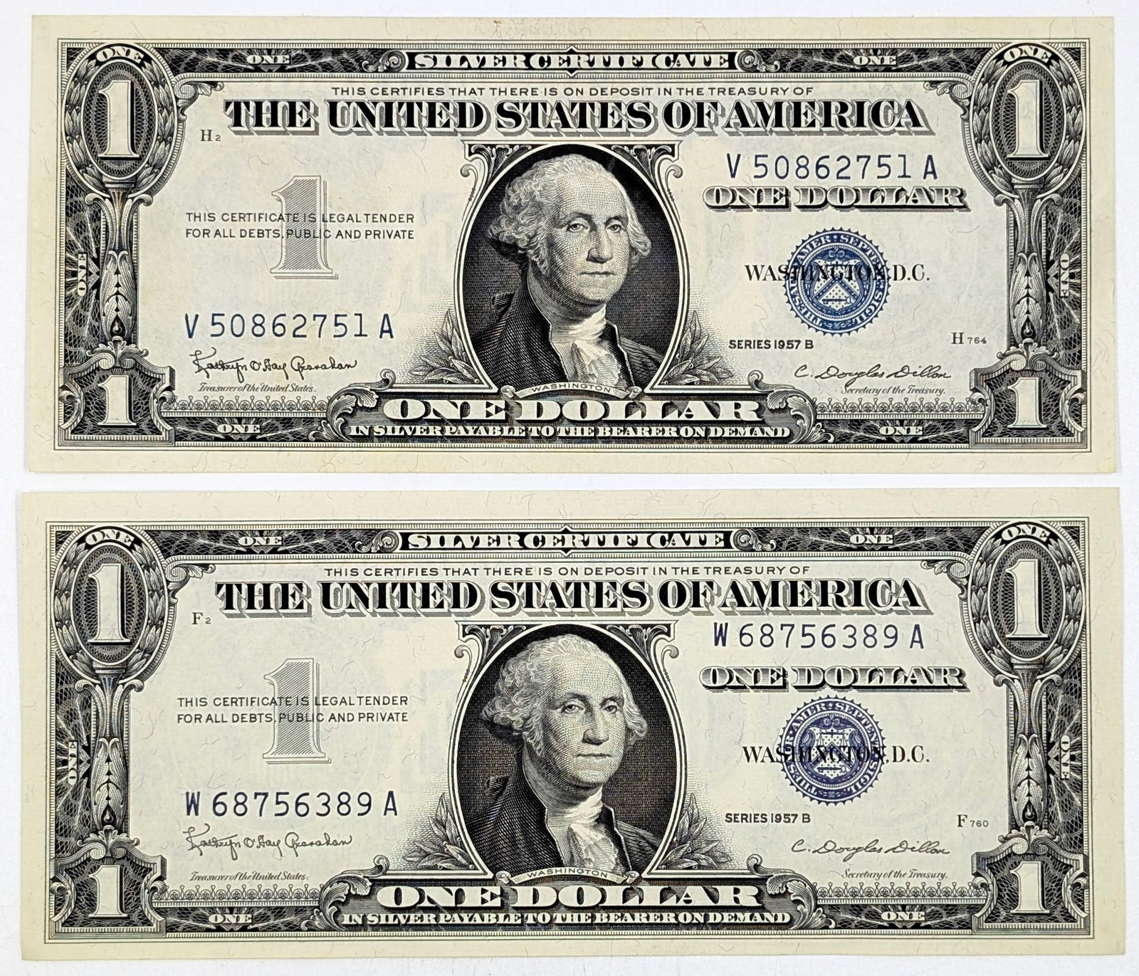 Lot of 2 - 1957-B $1 Notes - Silver Certificates (1 of 2)