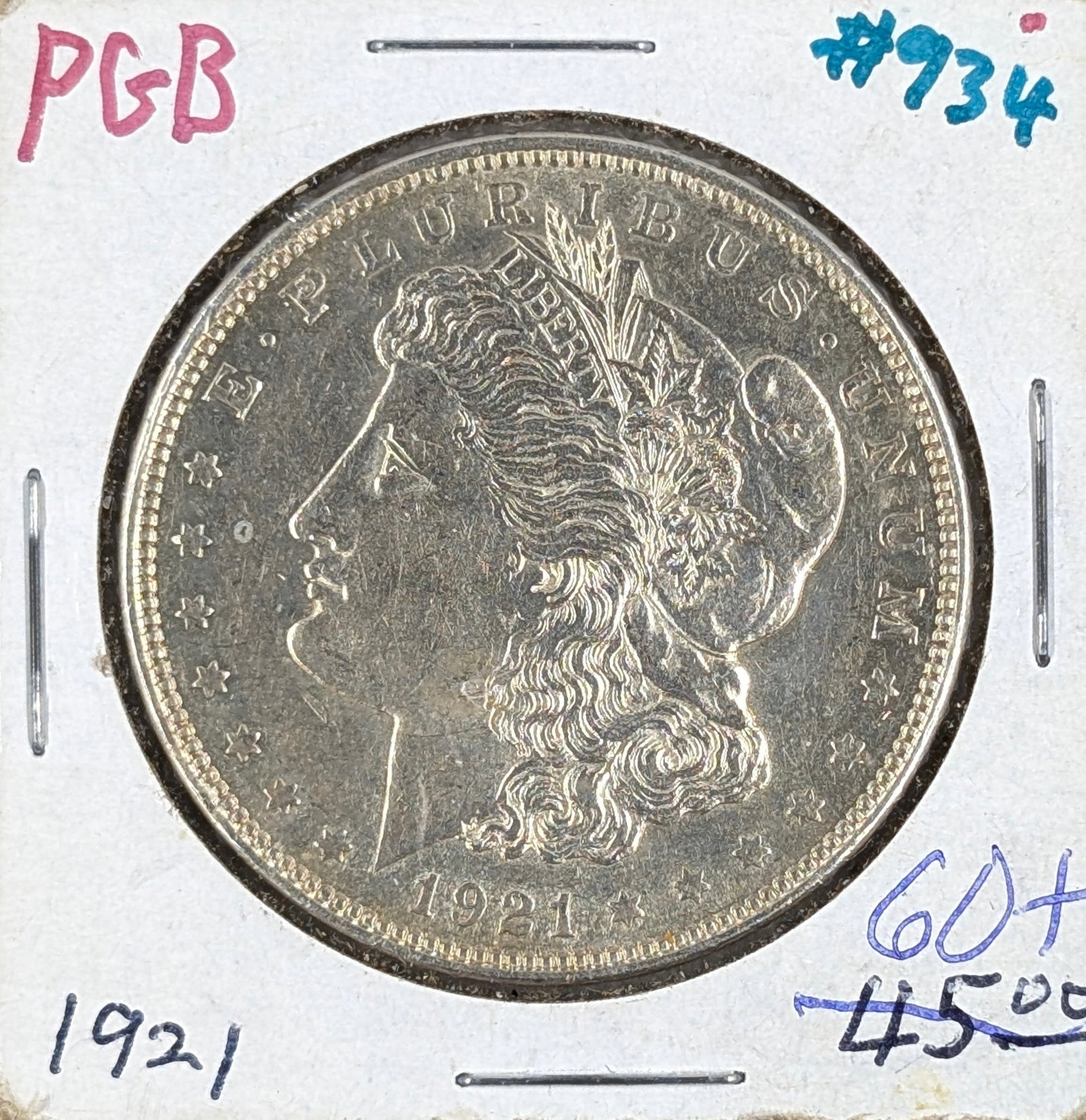 1921 Morgan Silver Dollar: Silver 