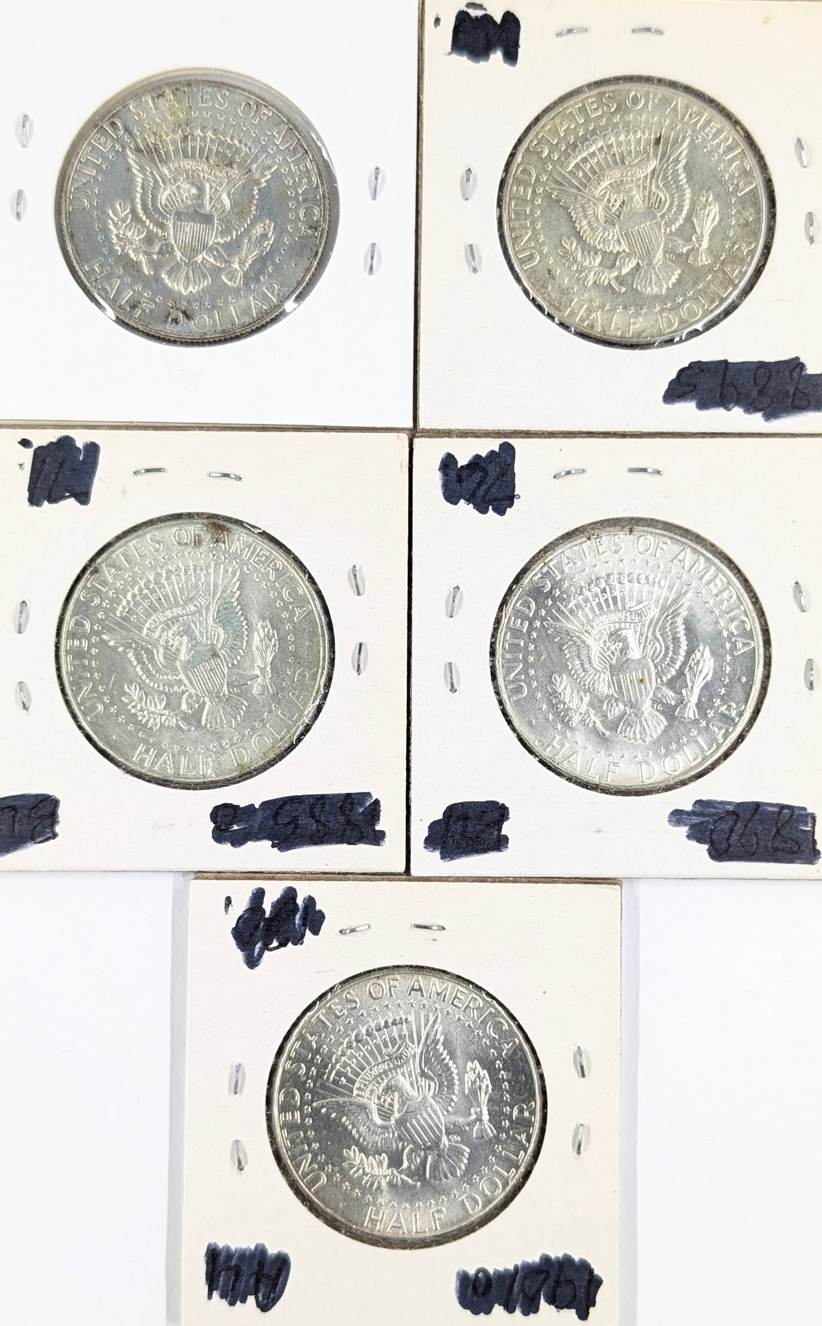 Lot of 5 Silver John F Kennedy Half Dollars - 1965-1969 - Uncirculated - 2