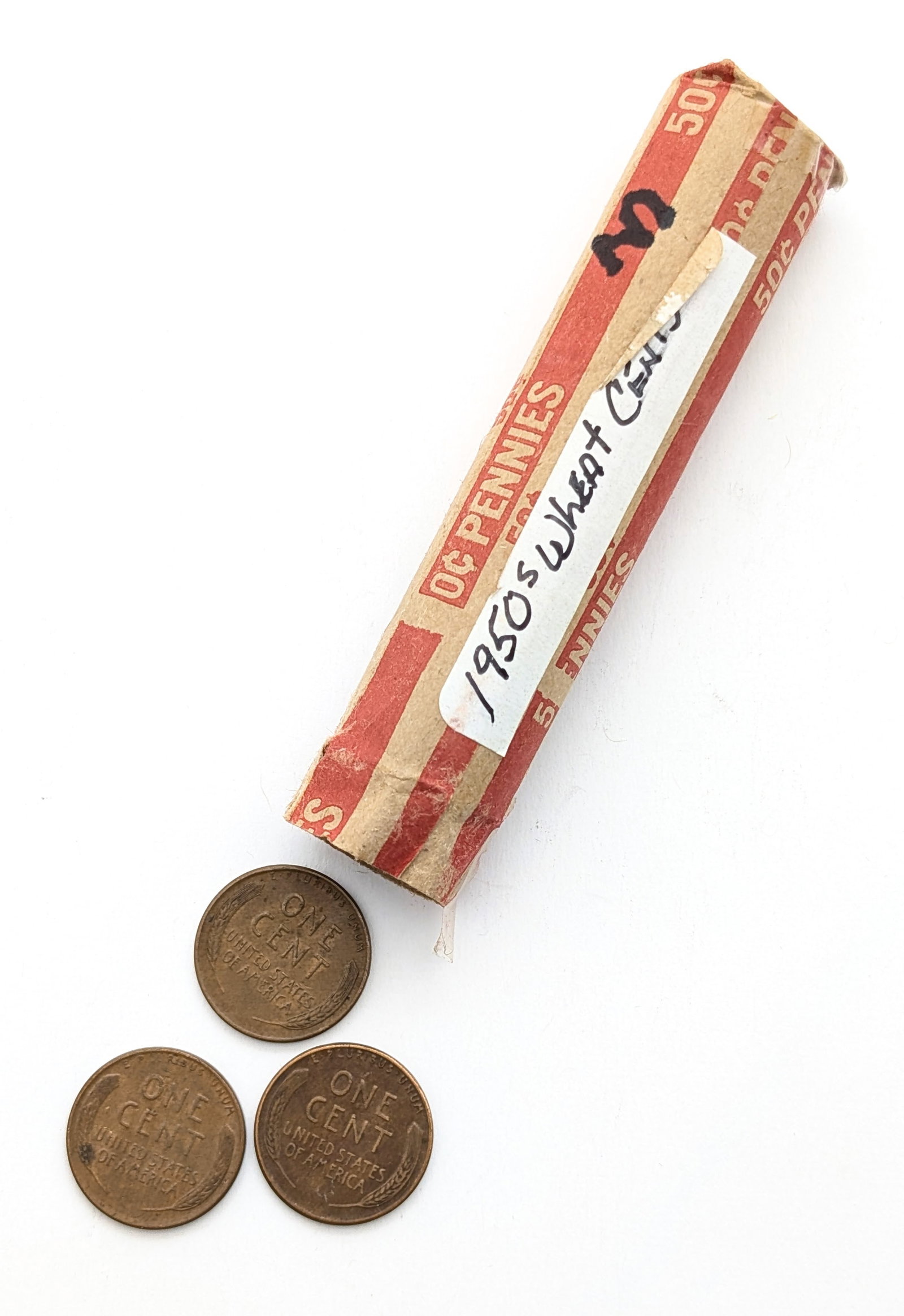 Roll of 50 Wheat Cents from the 1950s - 2