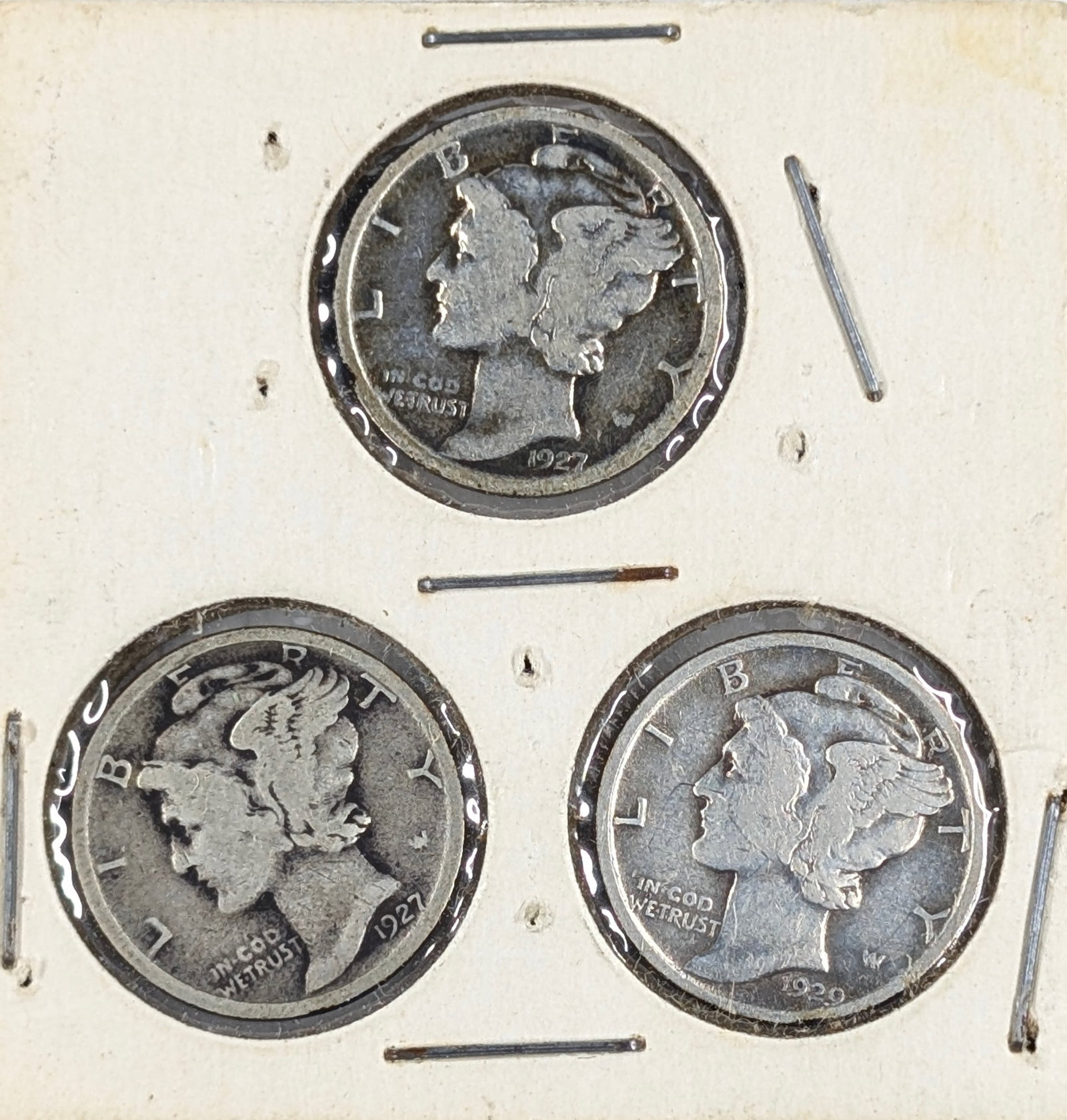 Lot of 3 Silver Mercury Dimes - 1927, 1929: Silver 