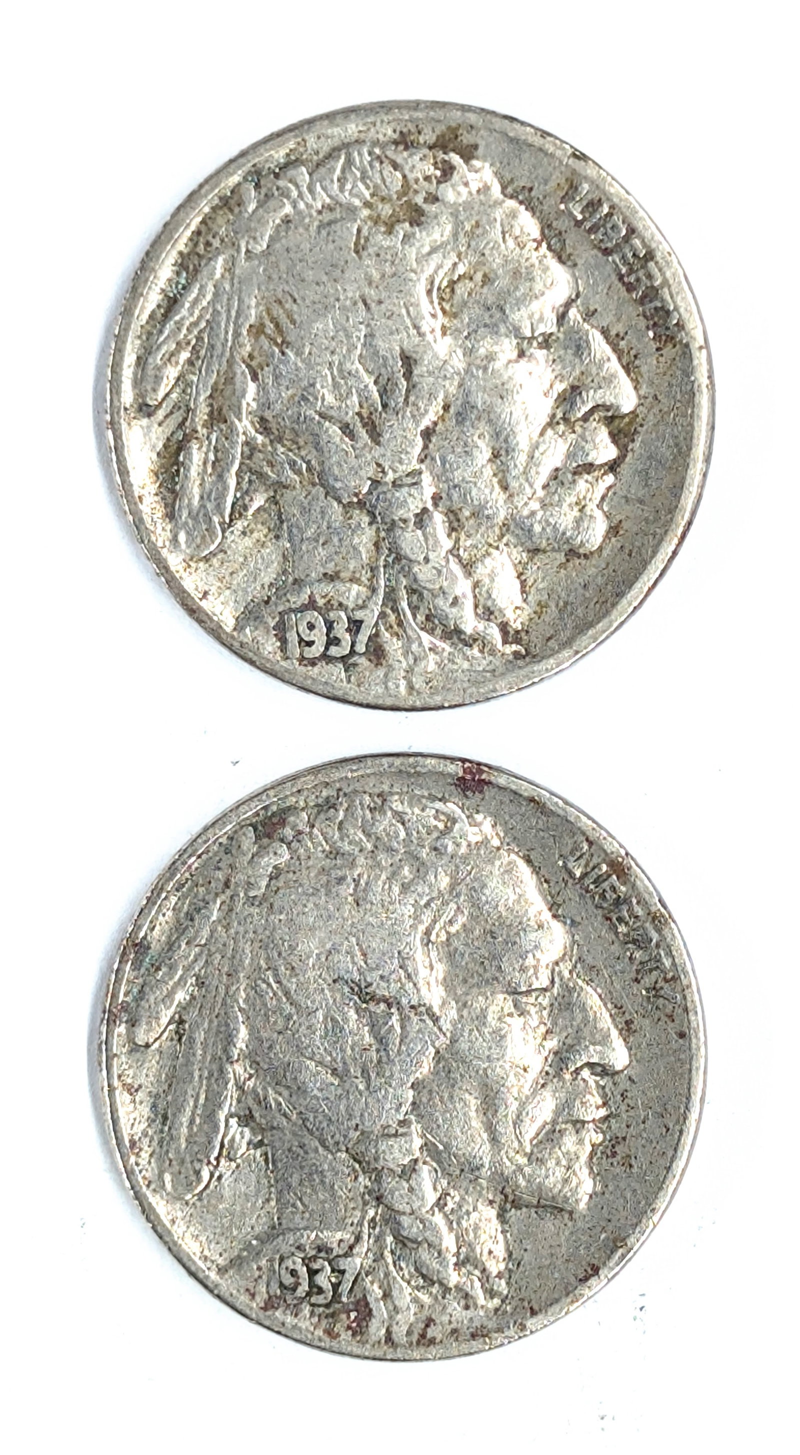 Lot of 2 Buffalo Head Nickels - 1937 P/S: Coin 