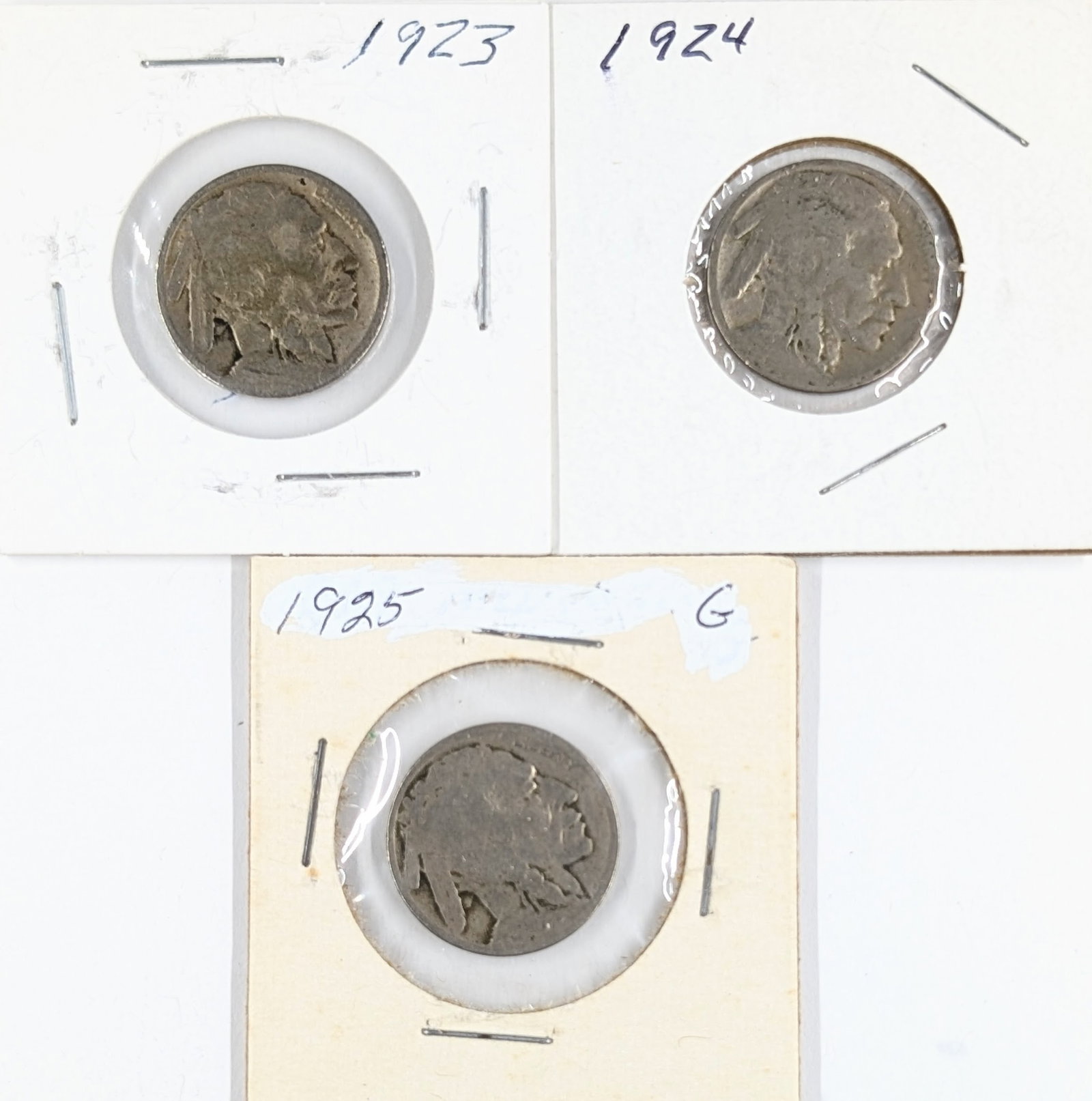 Lot of 3 Buffalo Head Nickels - 1923, 1924, 1925: No dates 
