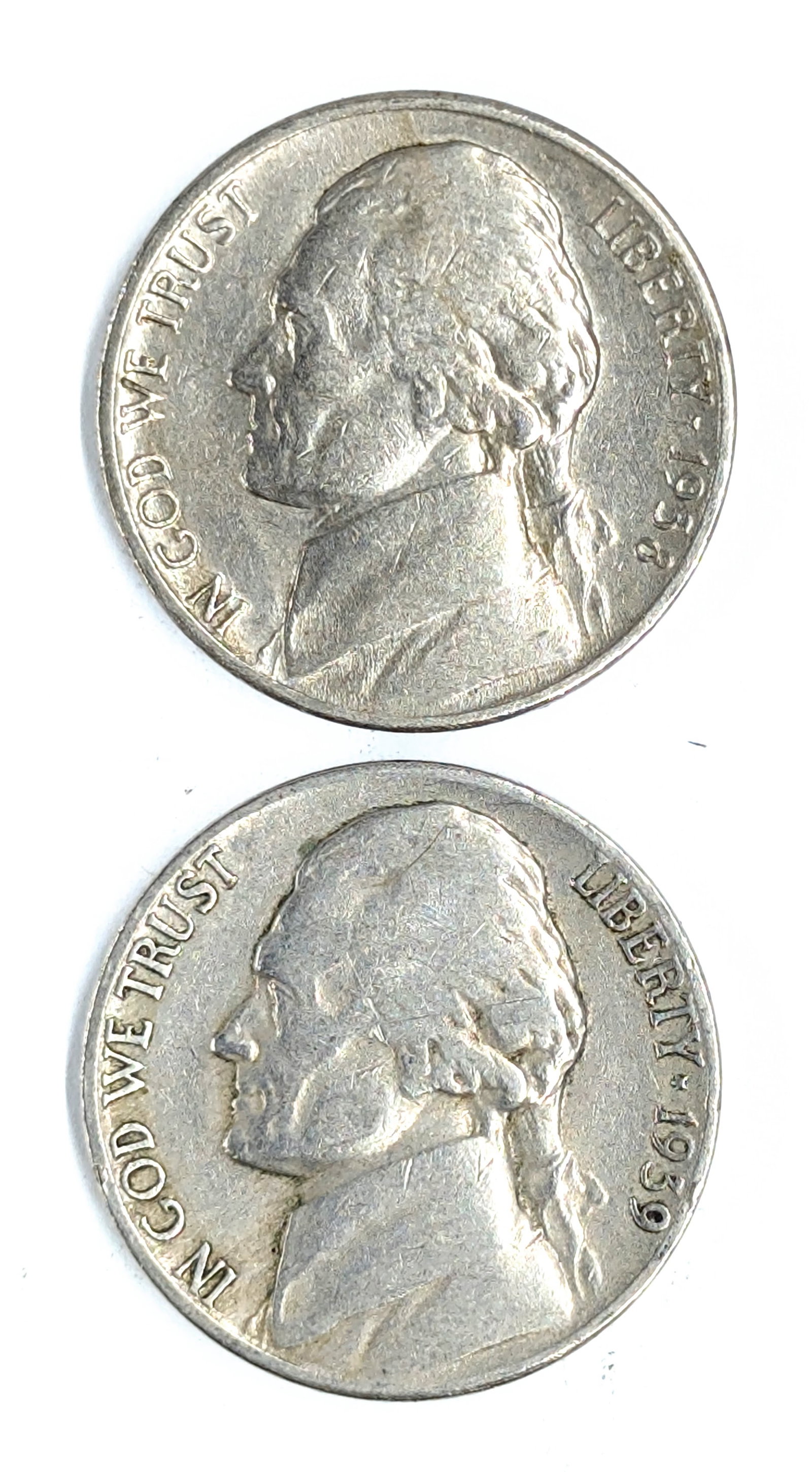 Lot of 2 Jefferson Nickels - 1938-S, 1939-S (1 of 2)