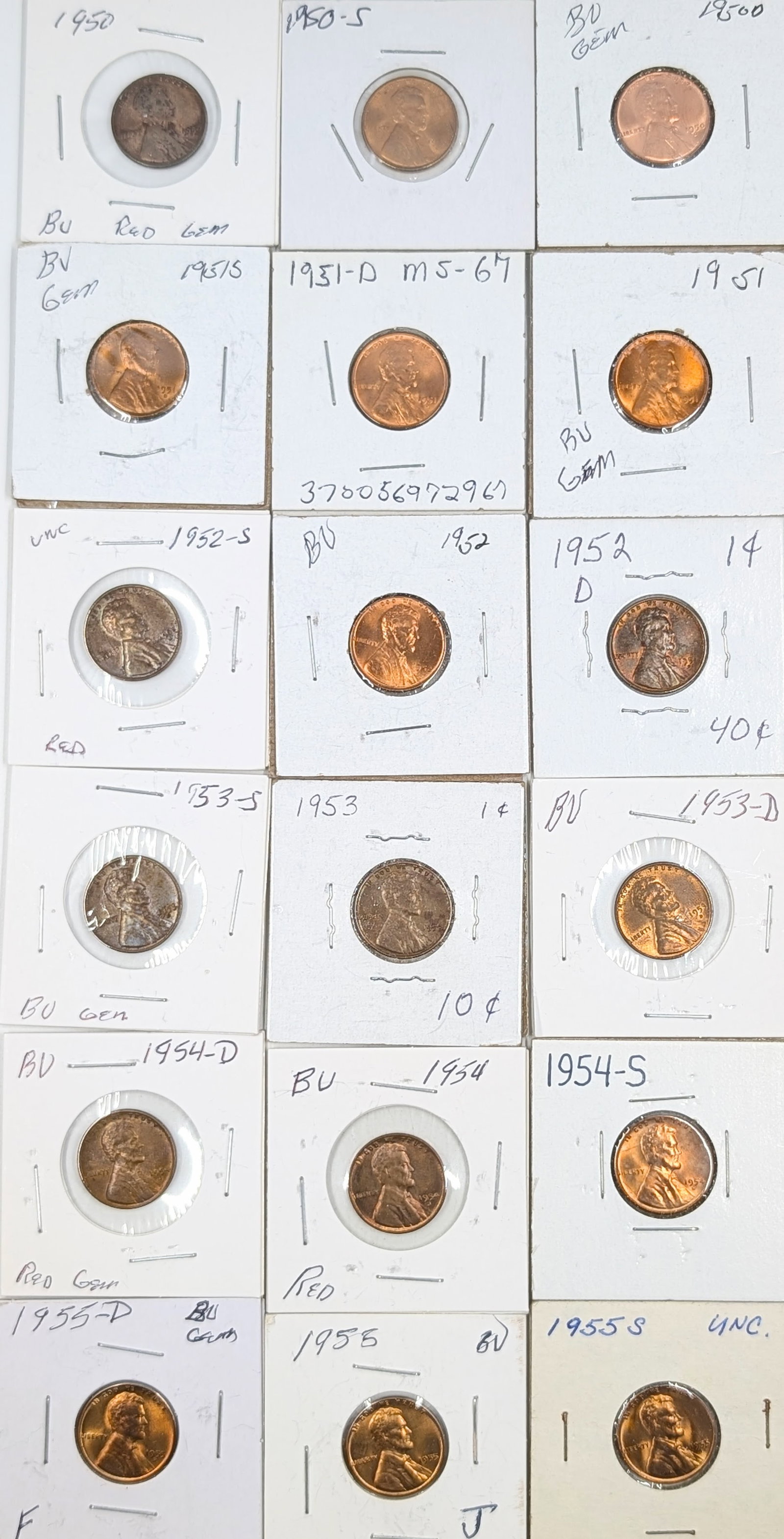 Lot of 18 Wheat Cents - 1950-1955 - Mostly Uncirculated (1 of 2)