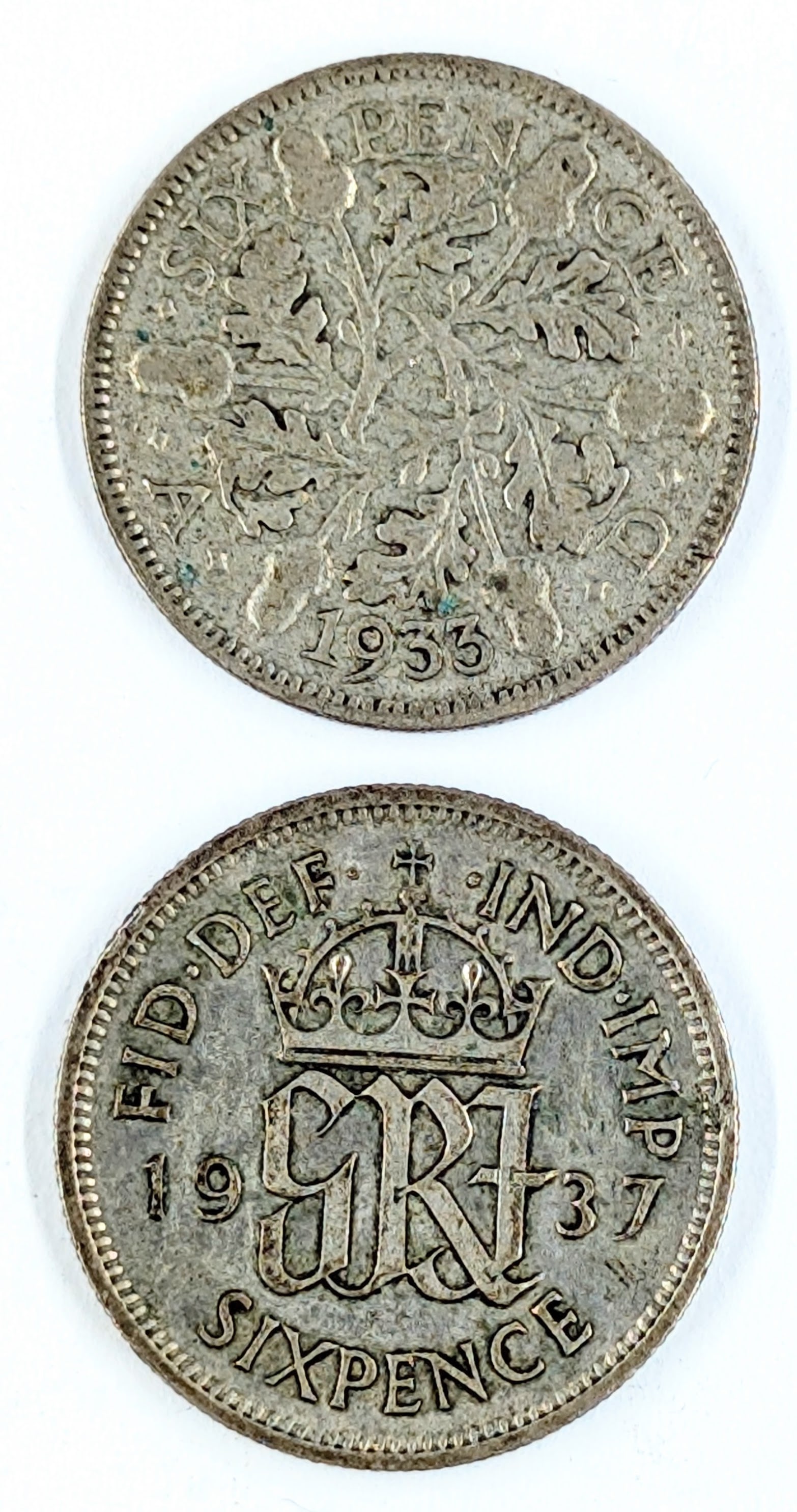 Lot of 2 Silver United Kingdom 6 Pence - 1933, 1937: 50% Silver 