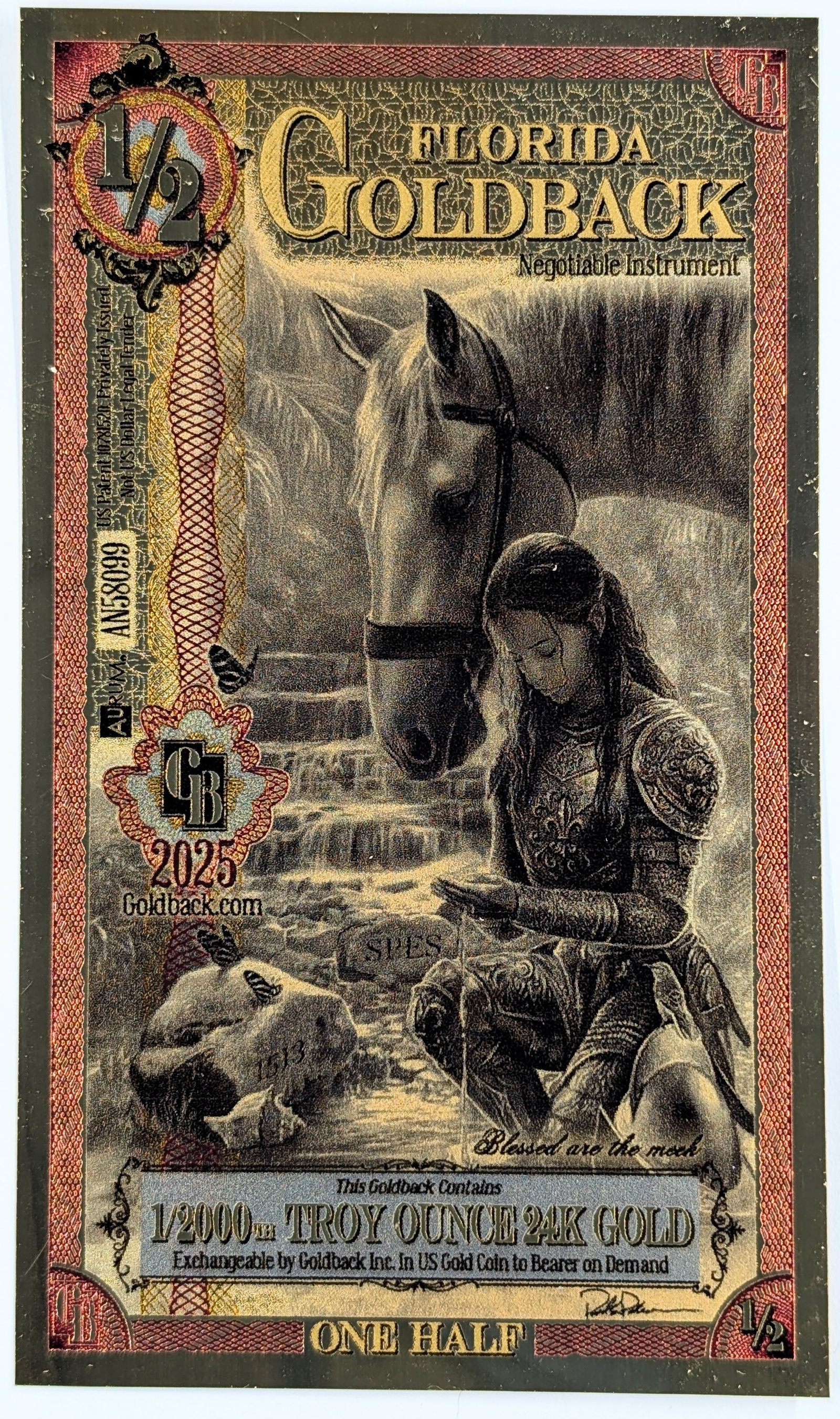 2025 1/2 Florida Goldback 1/2000th Troy Ounce 24K Gold: Goldback 
