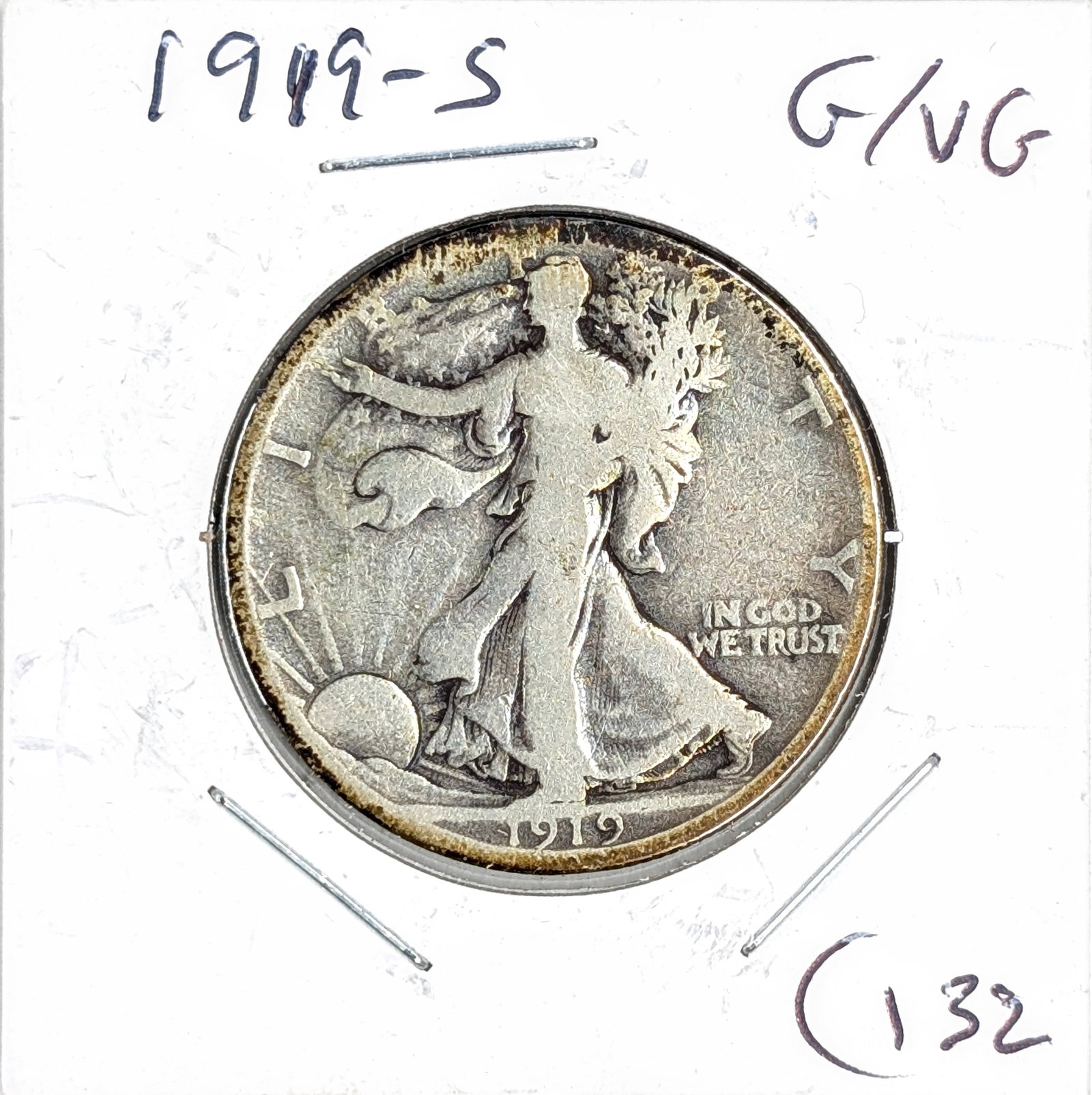 1919-S Silver Walking Liberty Half Dollar- Key Date/Toning on the Rim: _ 