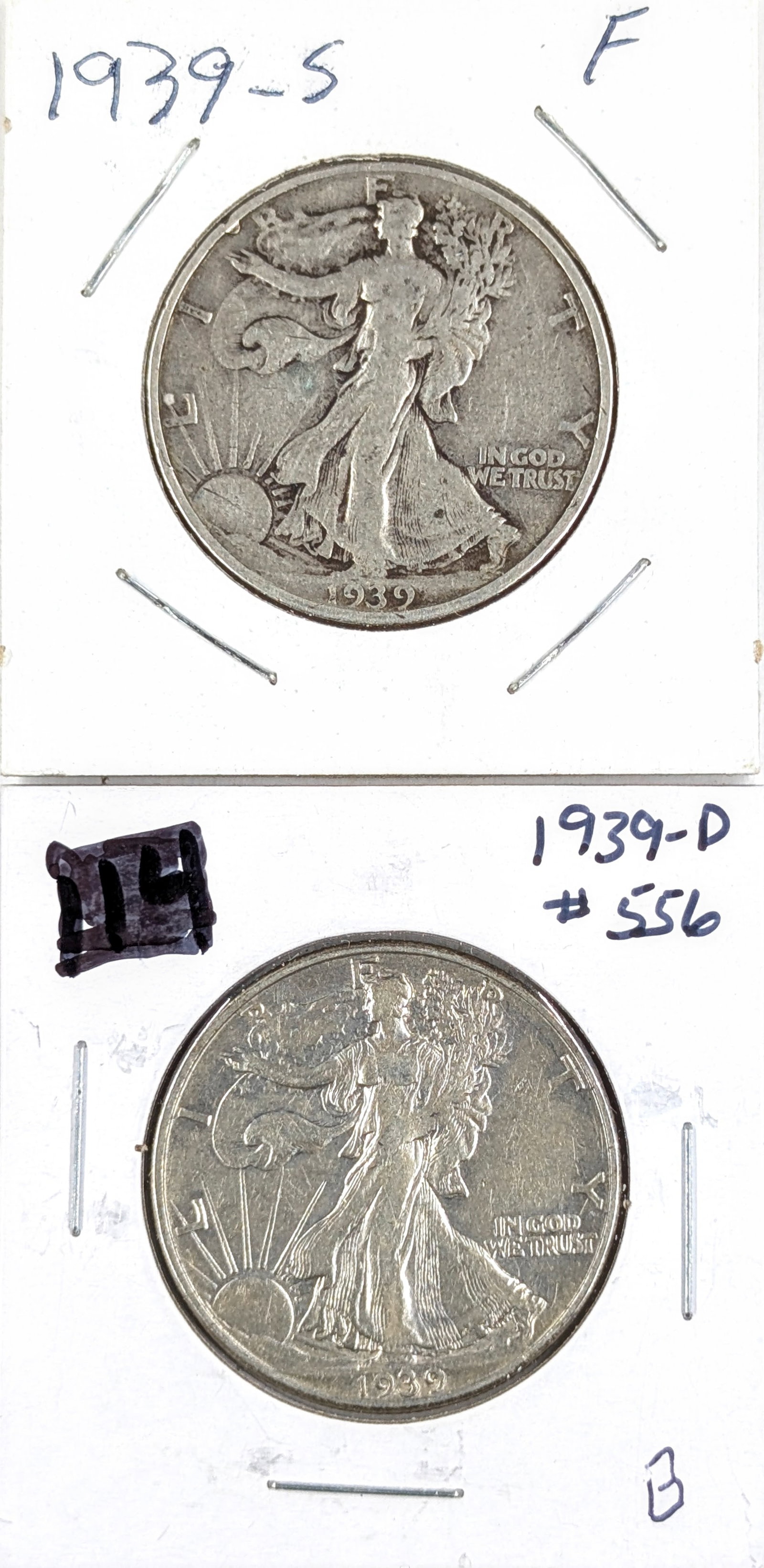 Lot of 2 Silver Walking Liberty Half Dollars- 1939 S/D: _ 