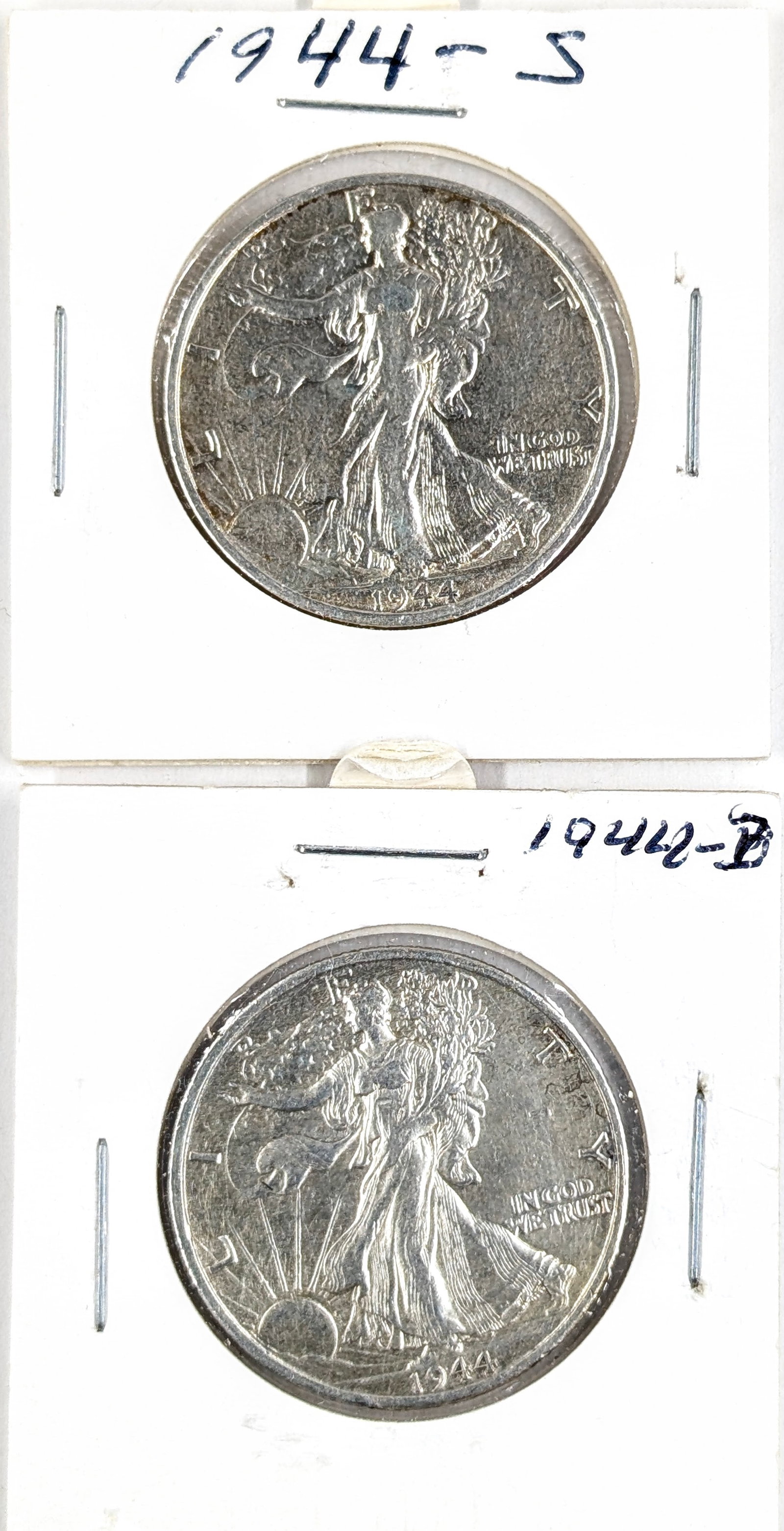 Lot of 2 Silver Walking Liberty Half Dollars- 1944 S/D: _ 
