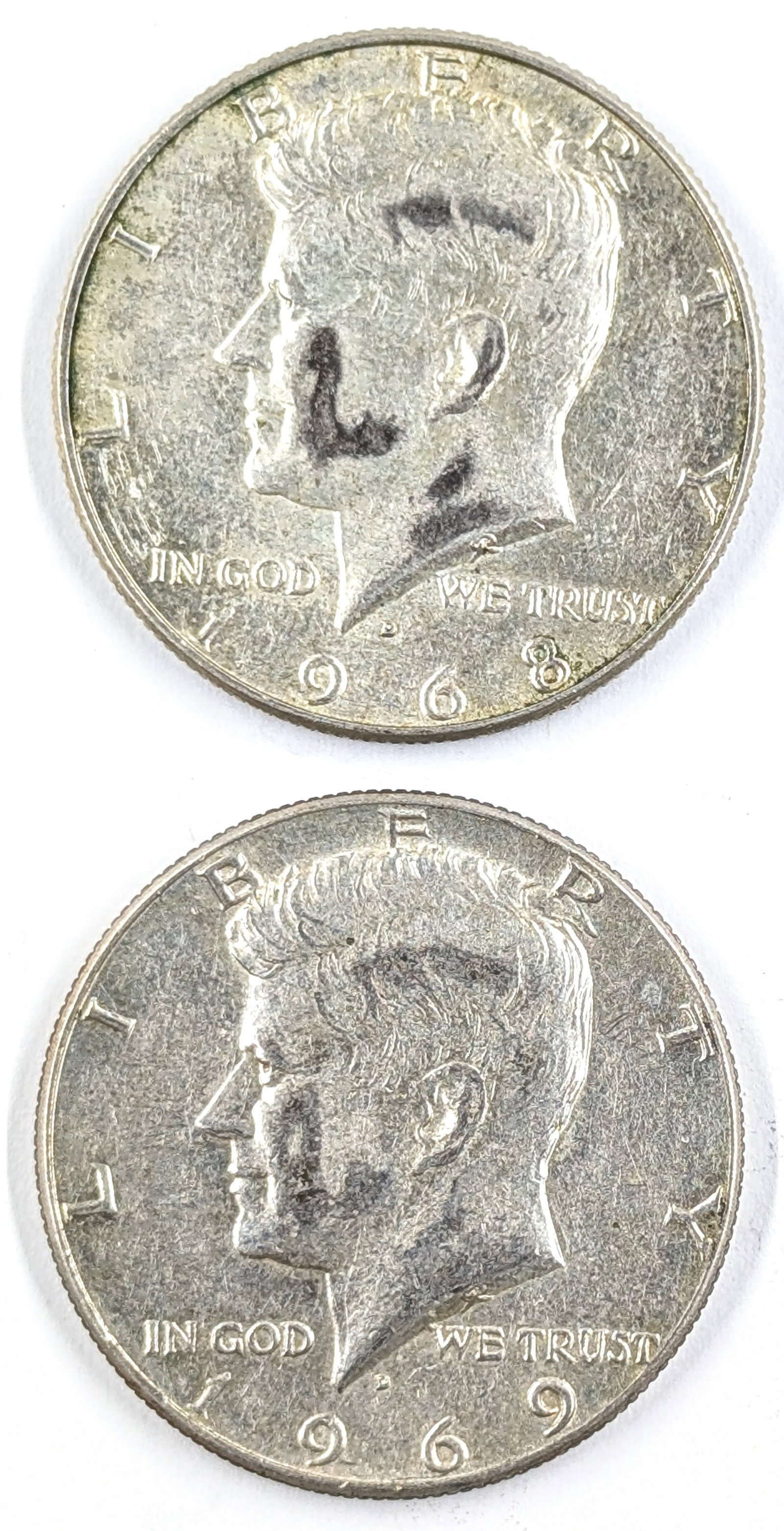 Lot of 2 Silver John F Kennedy Half Dollars - 1968-D, 1968-D (1 of 2)