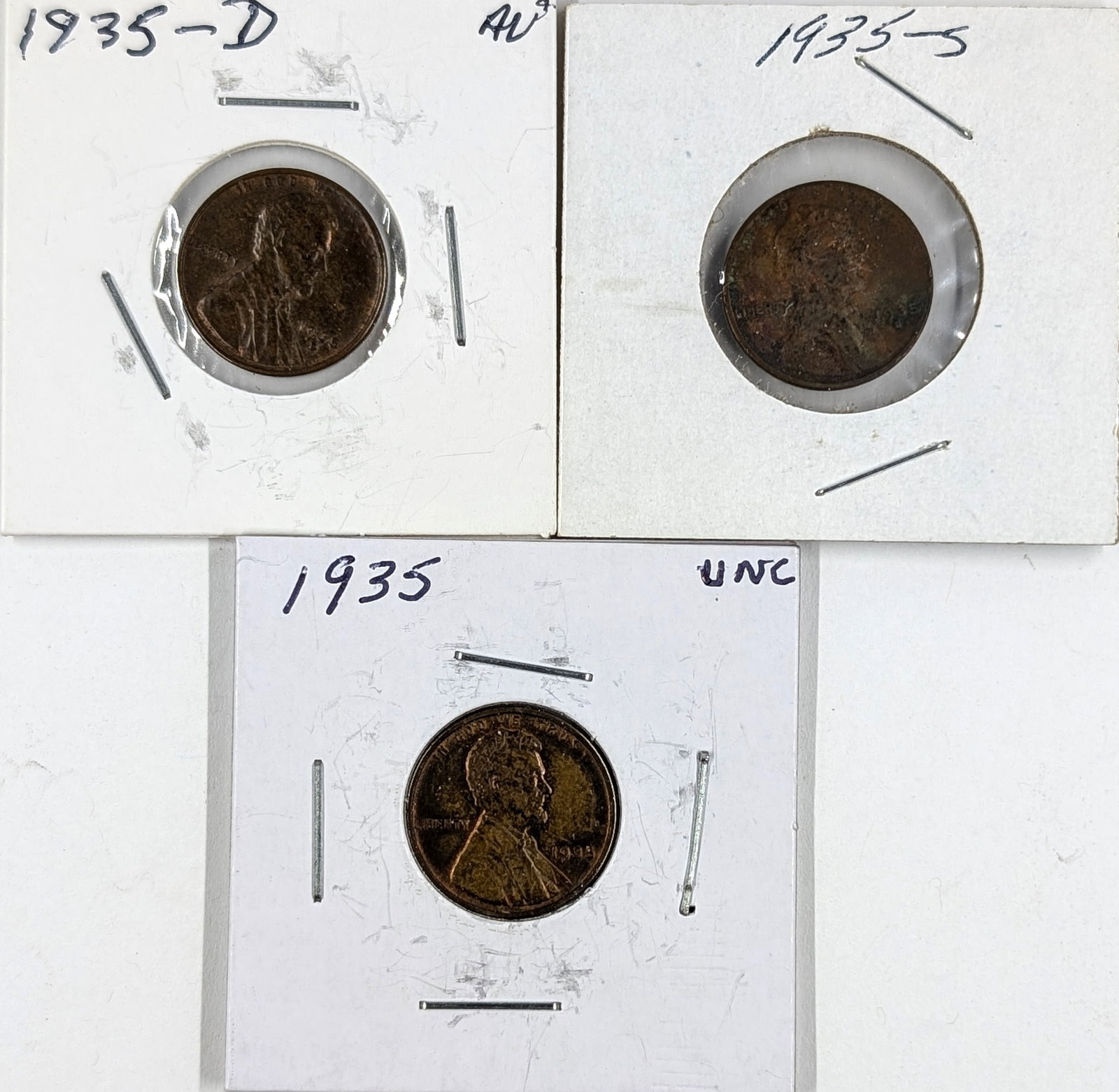 Lot of 3 Wheat Cents- 1935 D/P/S: _ 
