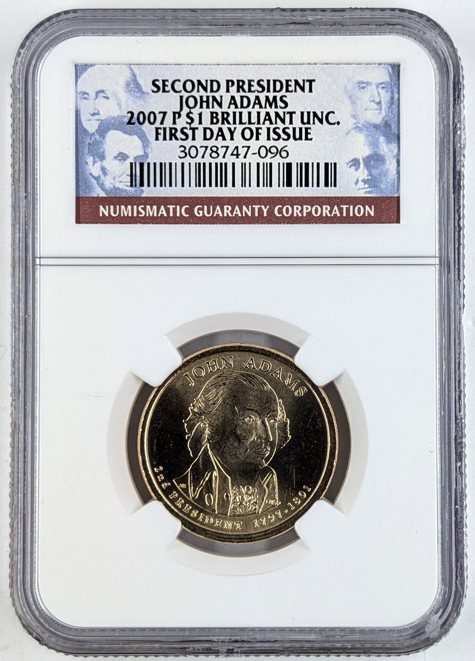 NGC 2007 Brilliant Unc.John Adams Presidential Dollar- First Day of Issue: _ 