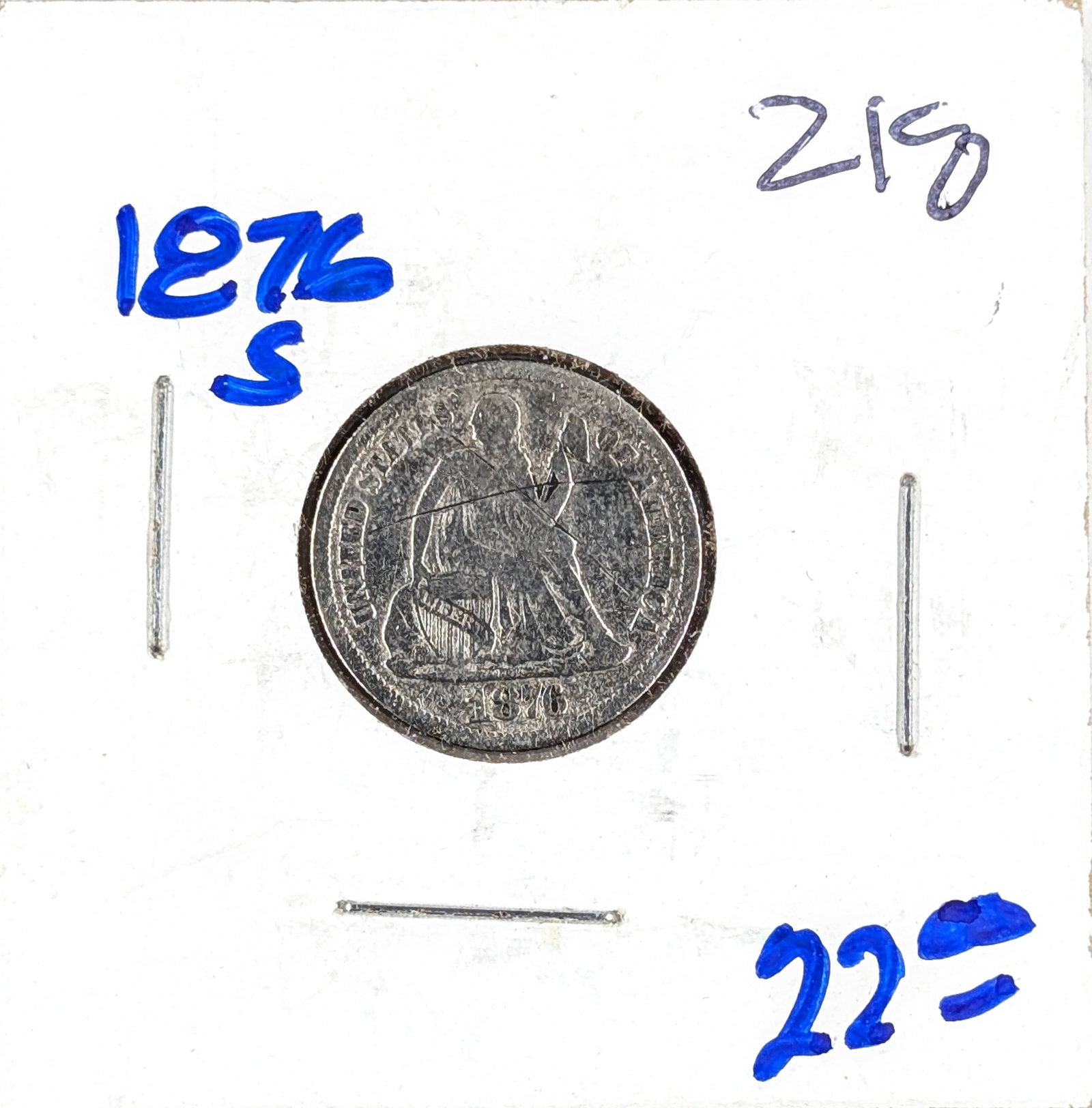 1876-S Silver Seated Liberty Dime: _