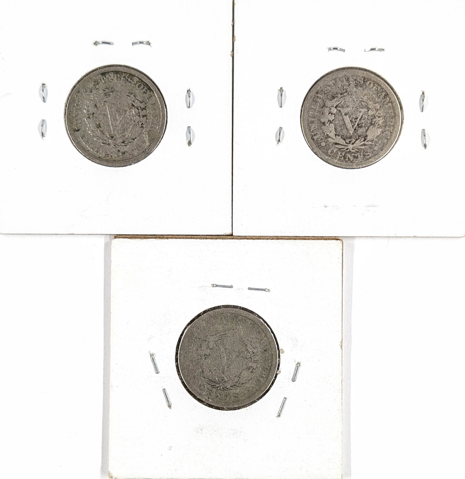 Lot of 3 Liberty V Nickels- 1883 No "Cents", 1884, 1893 - 2