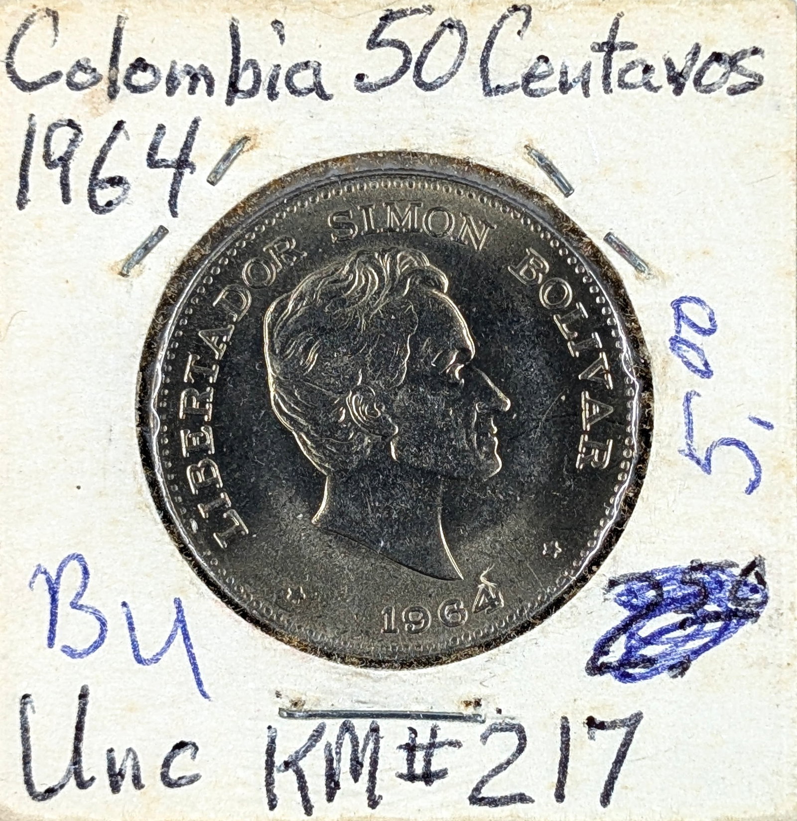 1964 Colombia 50 Centavos- Uncirculated: _ 