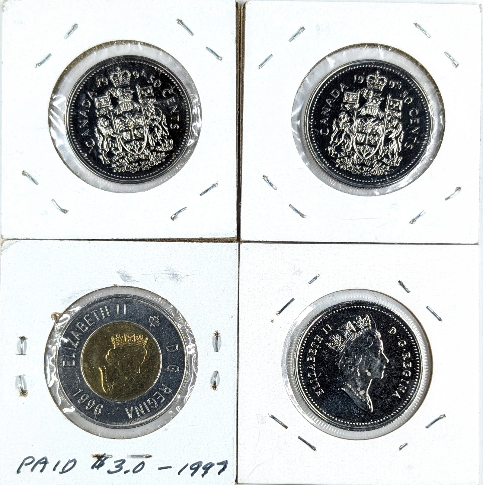 Lot of 4 Uncirculated Canadian Coins- 1994 Half, 1995 Half, 1996 2 Dollars, 1999 Half - 2