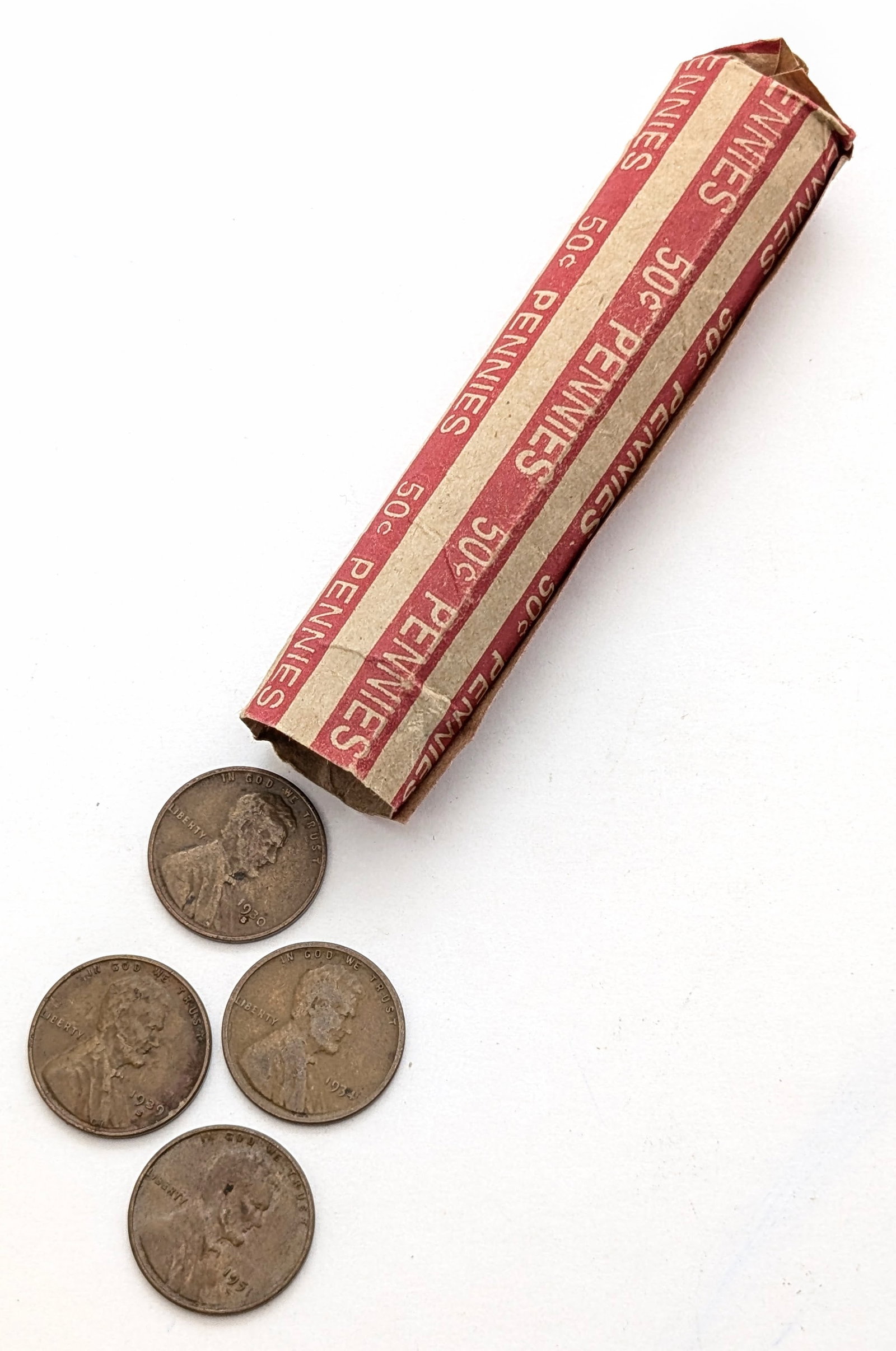 Roll of 50 Mixed Wheat Cents: _ 