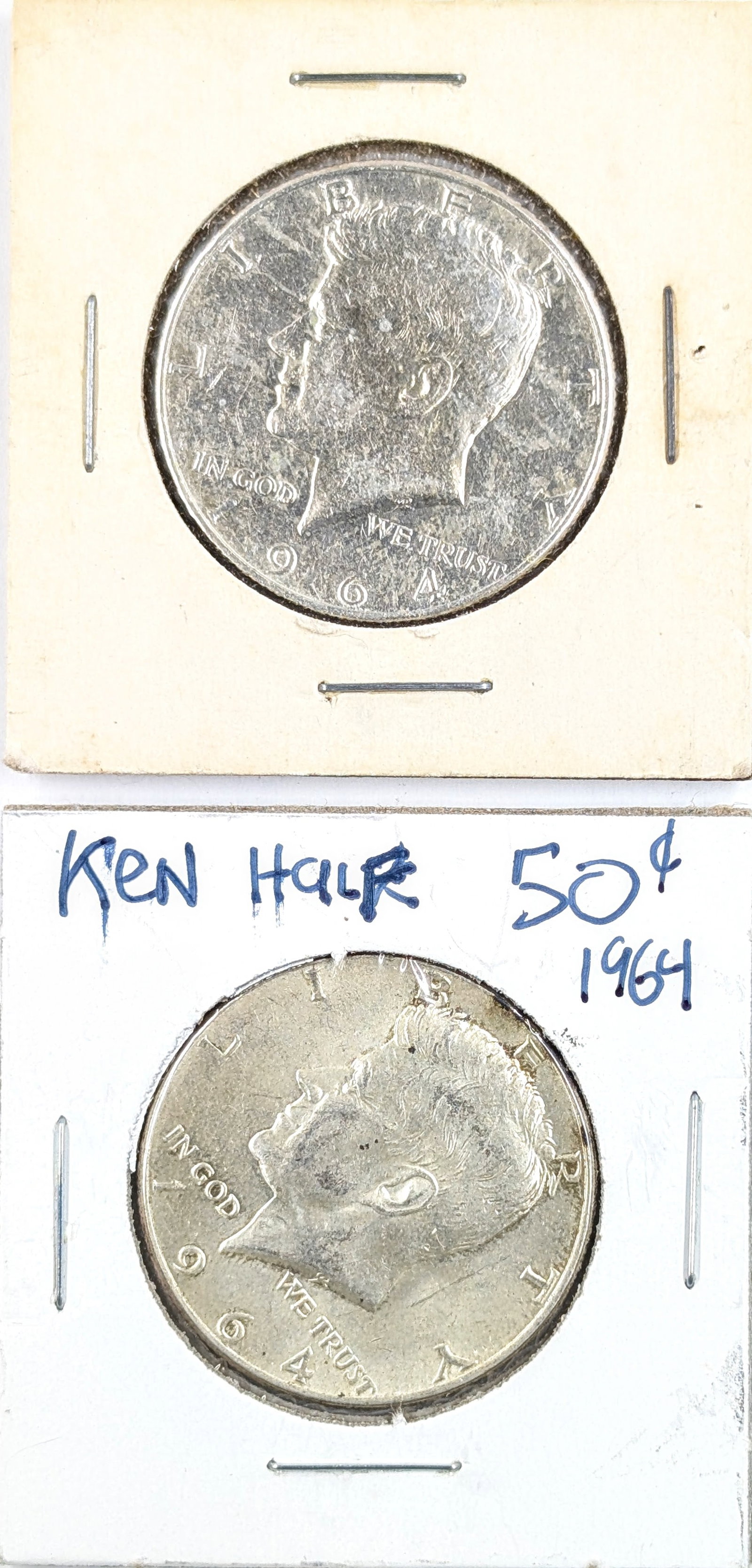 Lot of 2 Silver 1964 John F Kennedy Half Dollars (1 of 2)