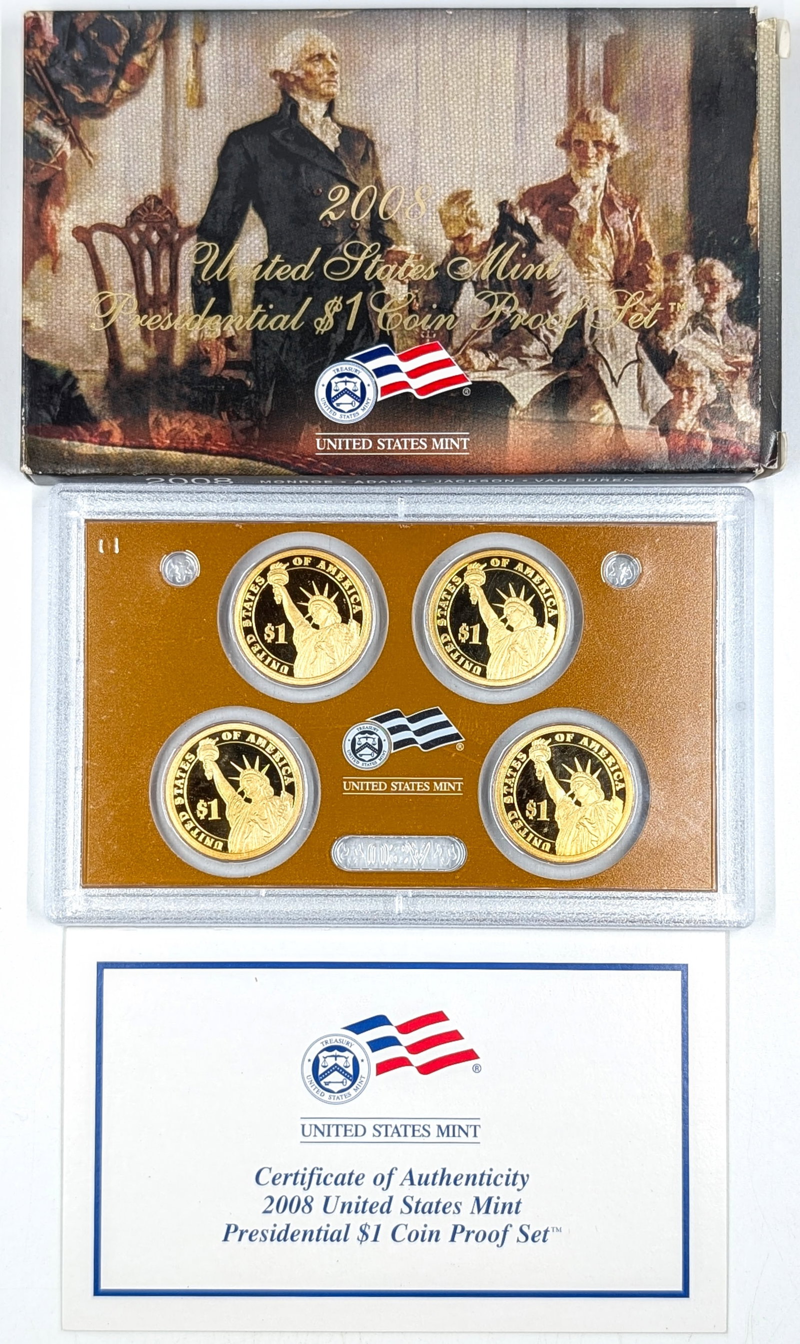 2008 US Mint Presidential $1 Coin Proof Set w/ Monroe, Adams, Jackson, Van Buren - 2