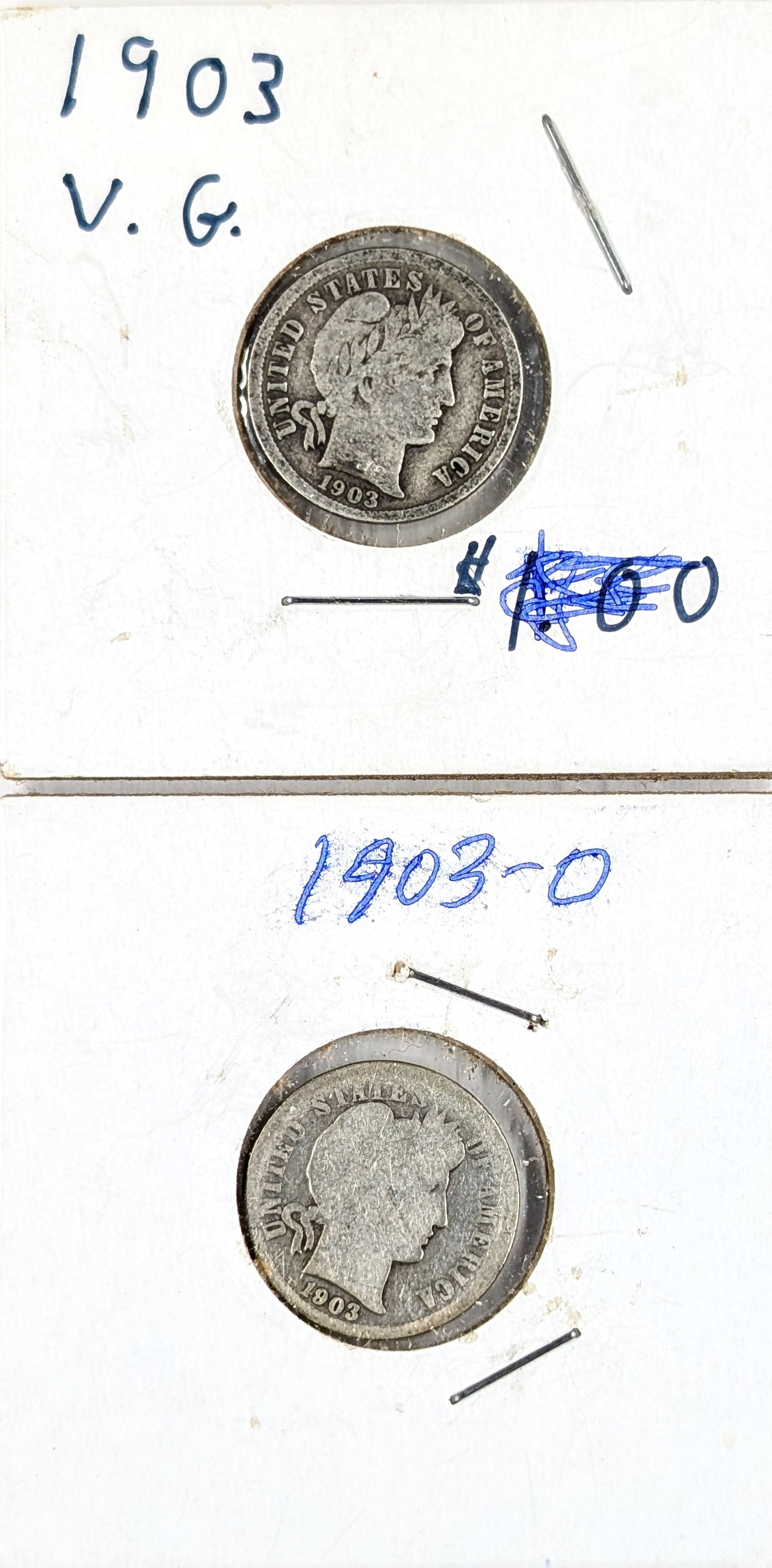 Lot of 2 Silver Barber Dimes- 1903 P/O: _ 