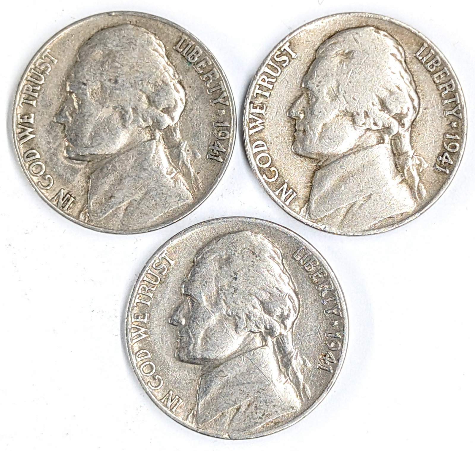 Lot of 3 Jefferson Nickels- 1941 S/D/P (1 of 2)