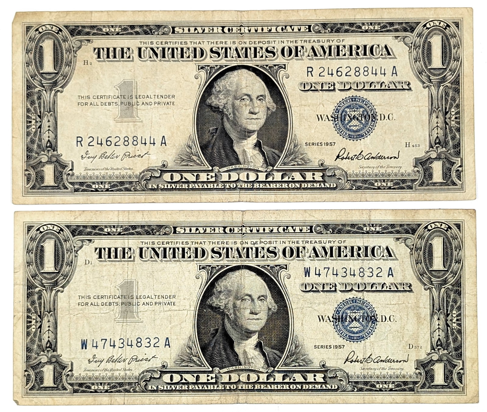 Lot of 2 - 1957 $1 Notes - Silver Certificates (1 of 2)