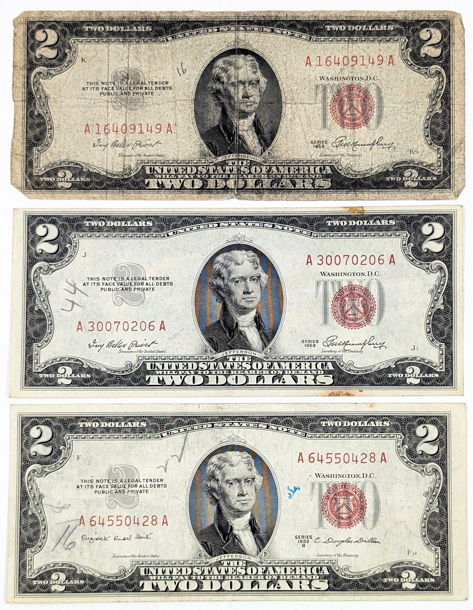 Lot of 3 - 1953/1953-B $2 Notes - Red Seals (1 of 2)