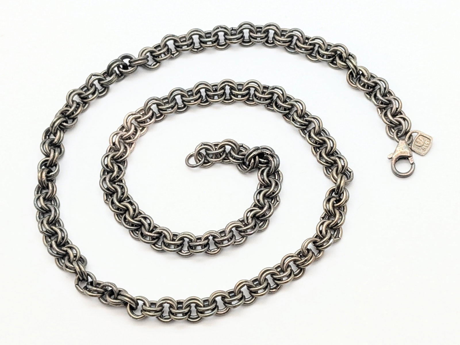 Sterling Silver Double Rolo Link Chain Necklace - 30.42g: Length: 19in