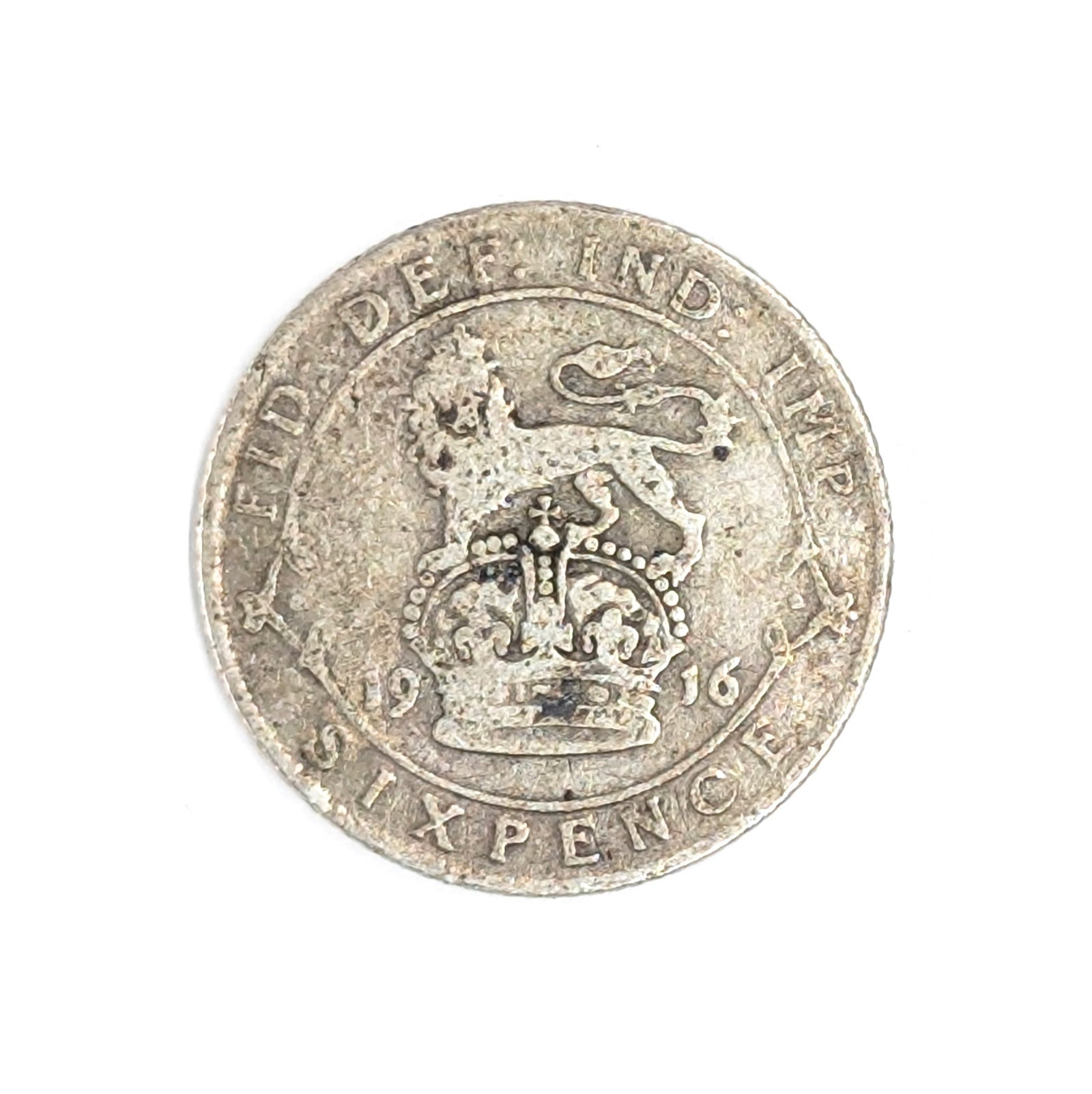 1916 Silver United Kingdom 6 Pence: 92.5% Silver 