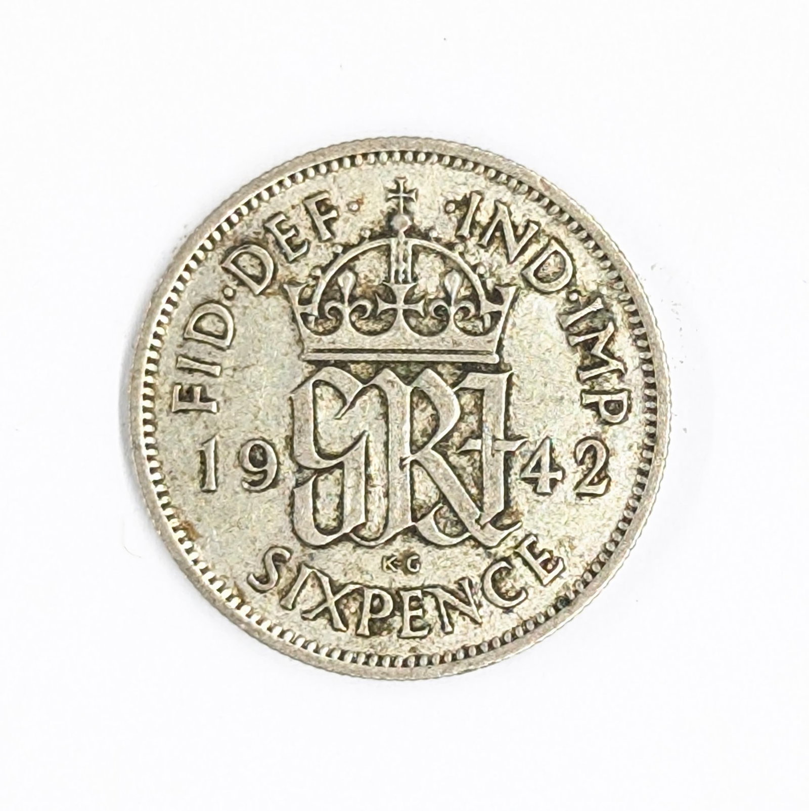 1942 Silver United Kingdom 6 Pence: 50% Silver 