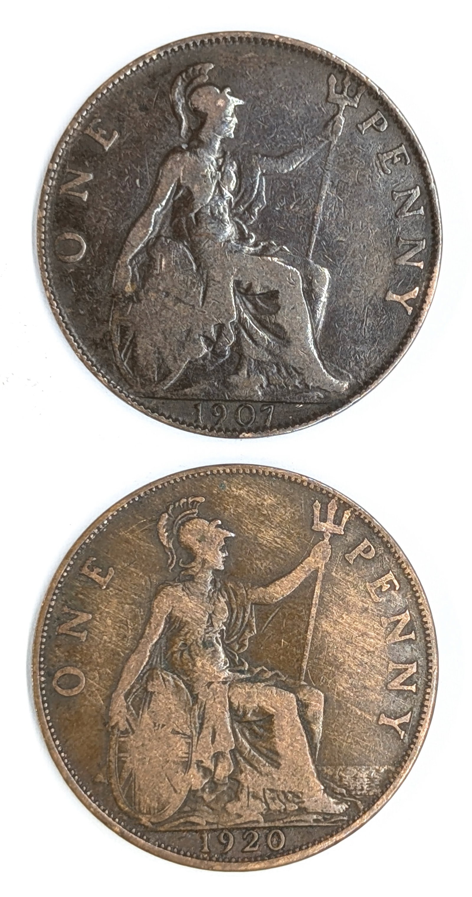 Lot of 2 Great Britain 1 Penny - 1907, 1920: Coin 