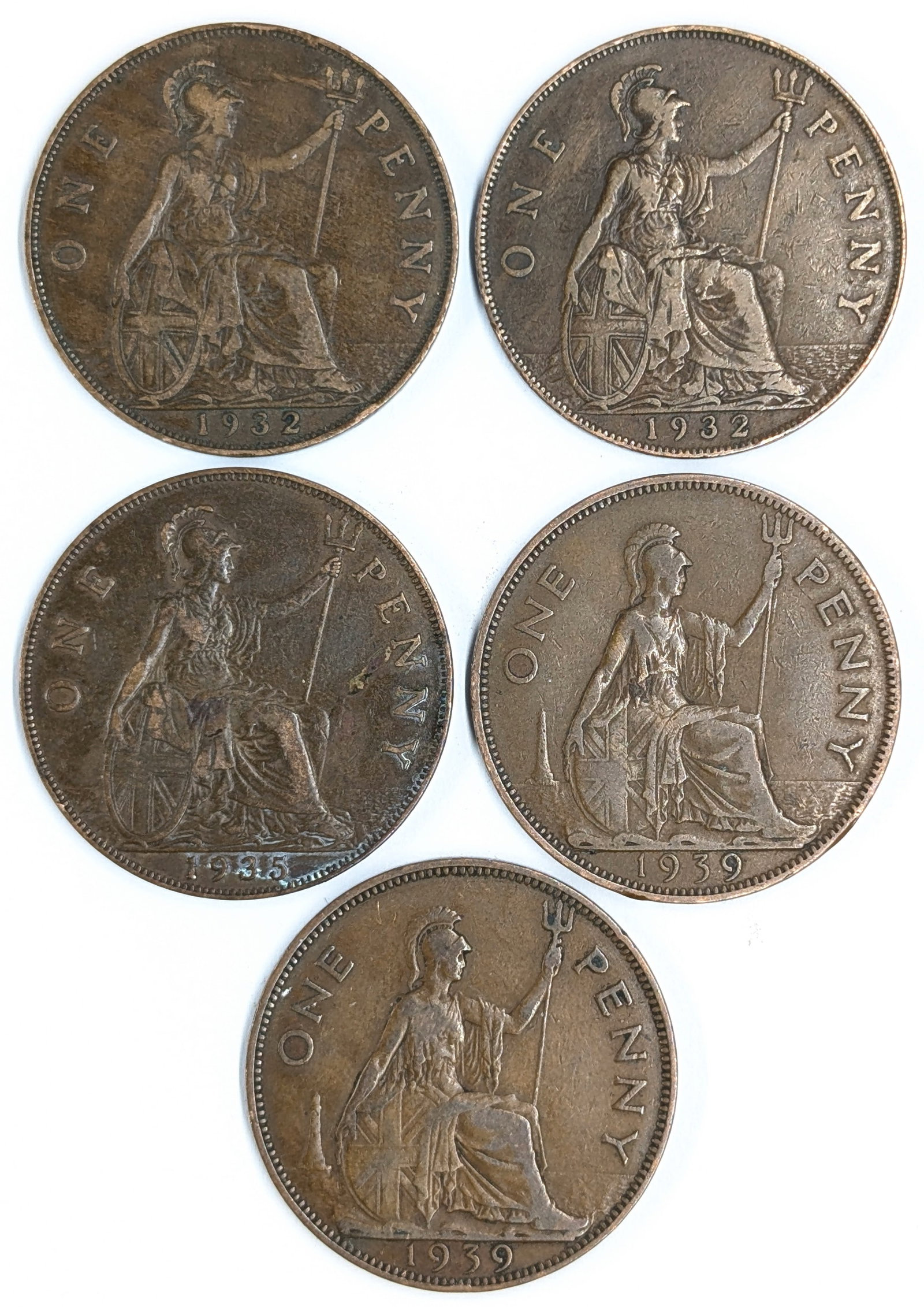 Lot of 5 Great Britain 1 Penny - 1932-1939: Coin 